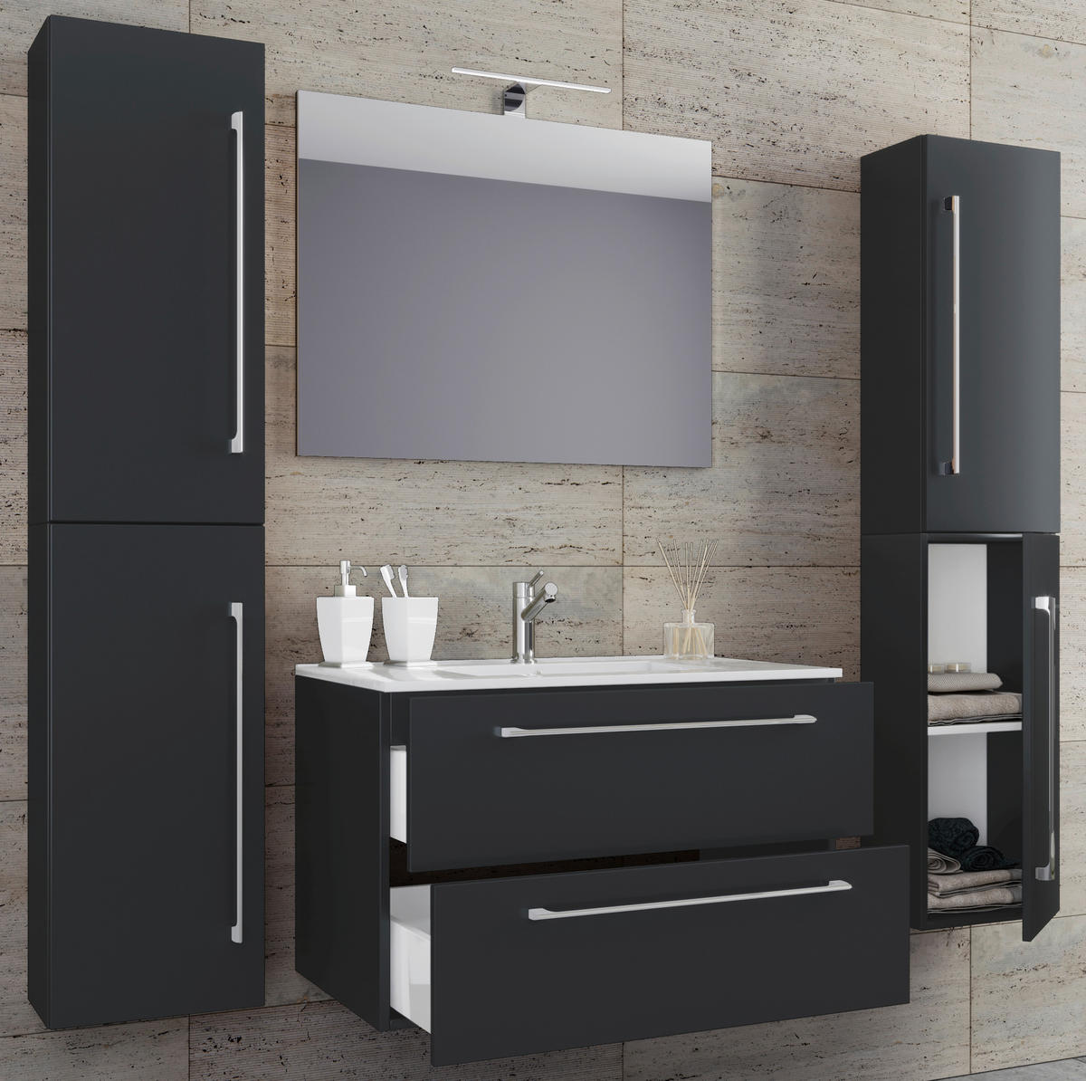 Waschplatz 5tlg-Badinos schwarz B/H/T: ca. 60x50x46 cm 5tlg-Badinos - schwarz (60,00/50,00/46,00cm) - VCM Möbel