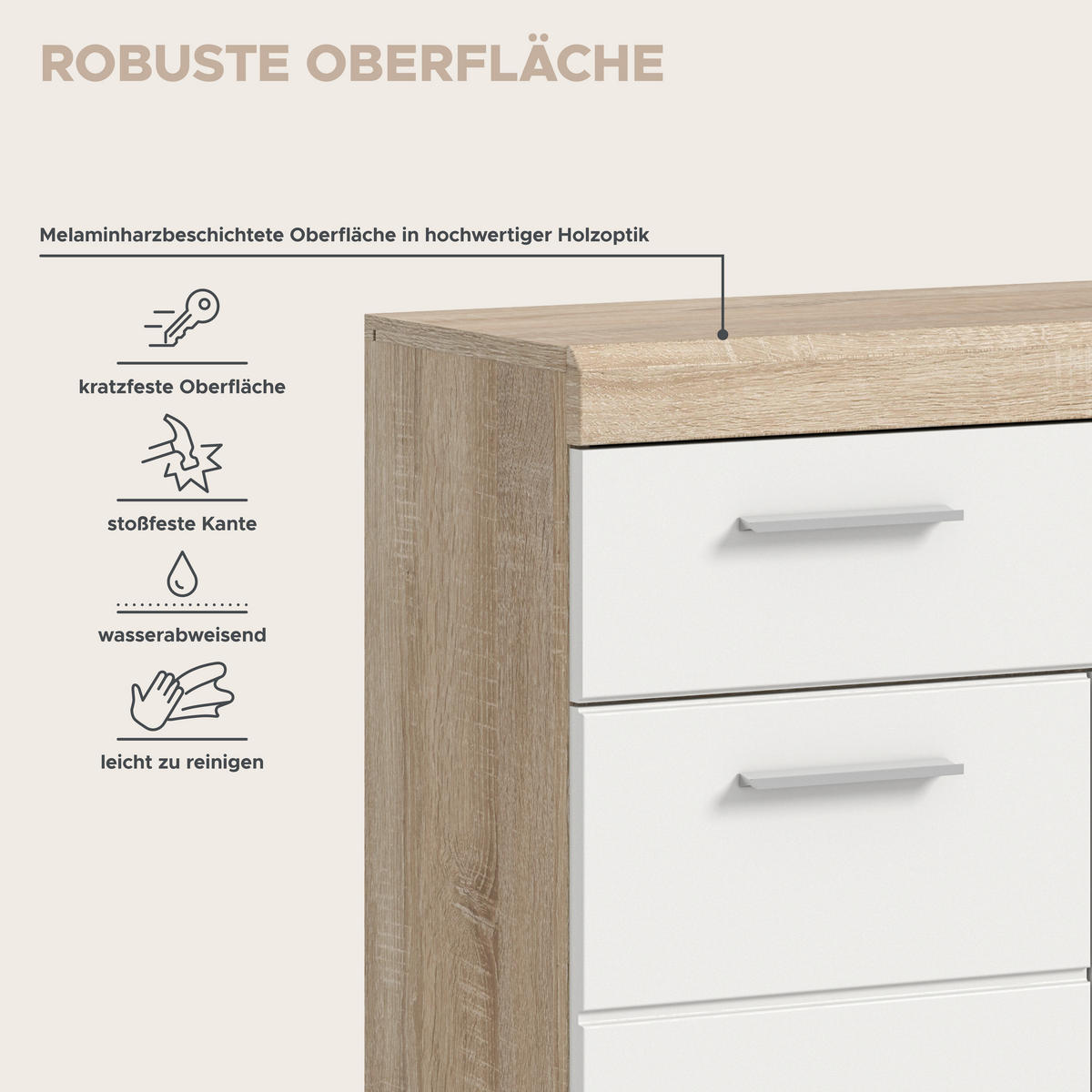 Schrank Lambada Eiche Sonoma Nachbildung weiß Hochglanz B/H/T: ca. 74x88x31 cm Lambada - Eiche/weiß (74,00/88,00/31,00cm) - xonox.home