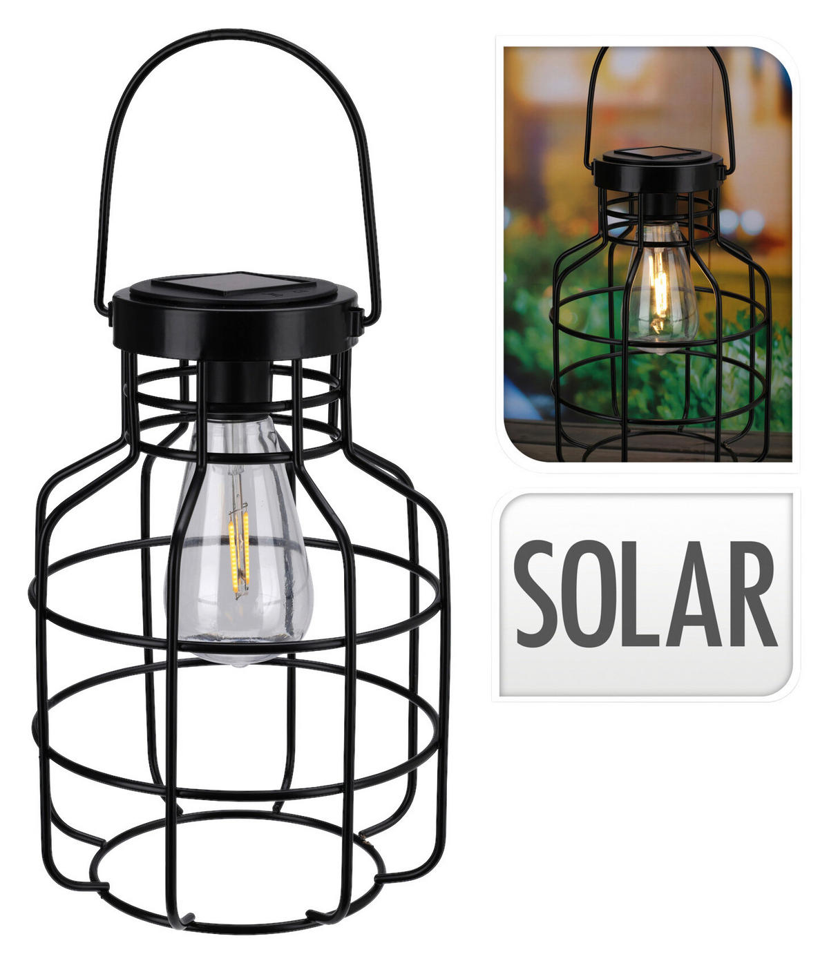 Solarlaterne schwarz Metall H: ca. 24,5 cm Solarlaterne - schwarz (24,50cm)