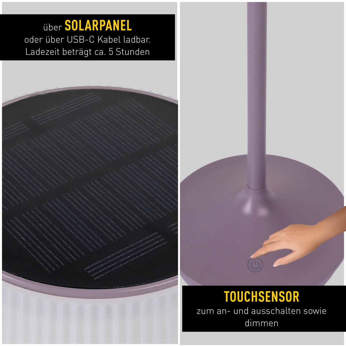 LED-Solar-Tischleuchte violett Kunststoff Metall B/H/T/D: ca. 13x38x13x13 cm EMMI - violett (13,00/38,00/13,00cm) - Näve Leuchten