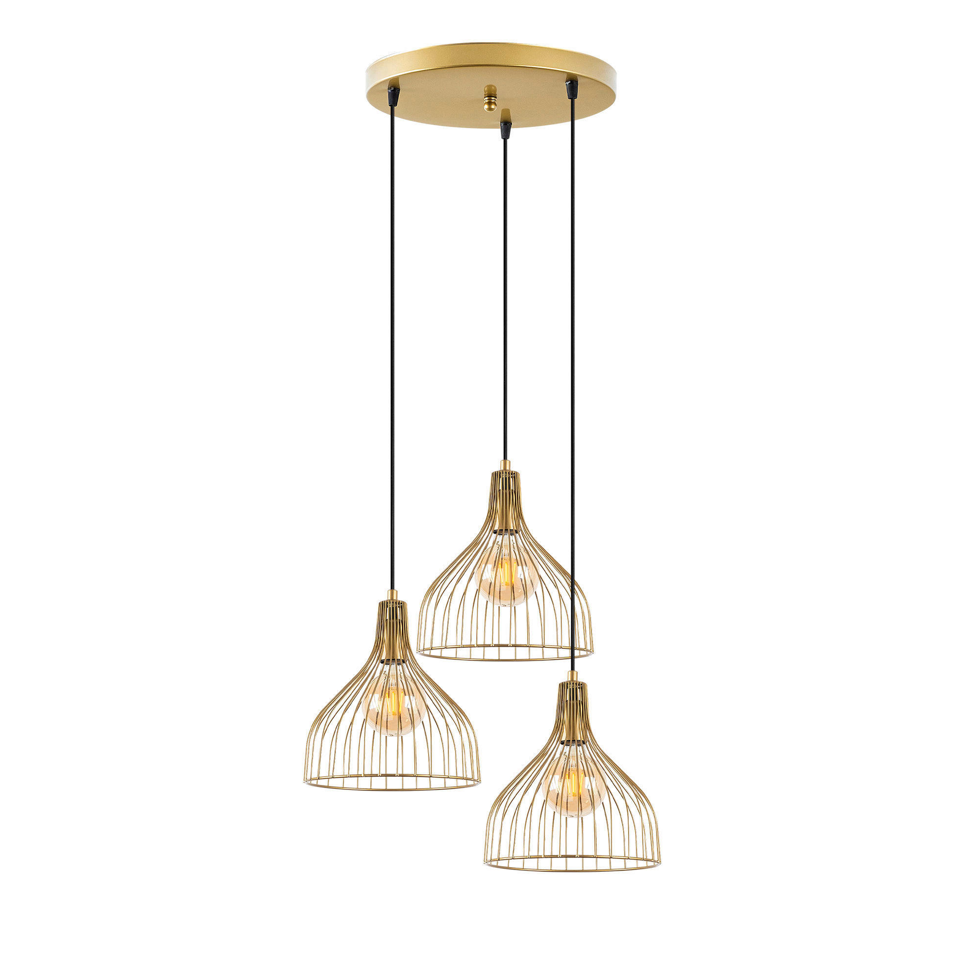 Opviq Pendelleuchte gold B/H/L: ca. 49x121x49 cm E27 1 Brennstellen Cafu - gold (49,00/49,00/121,00cm) - Opviq