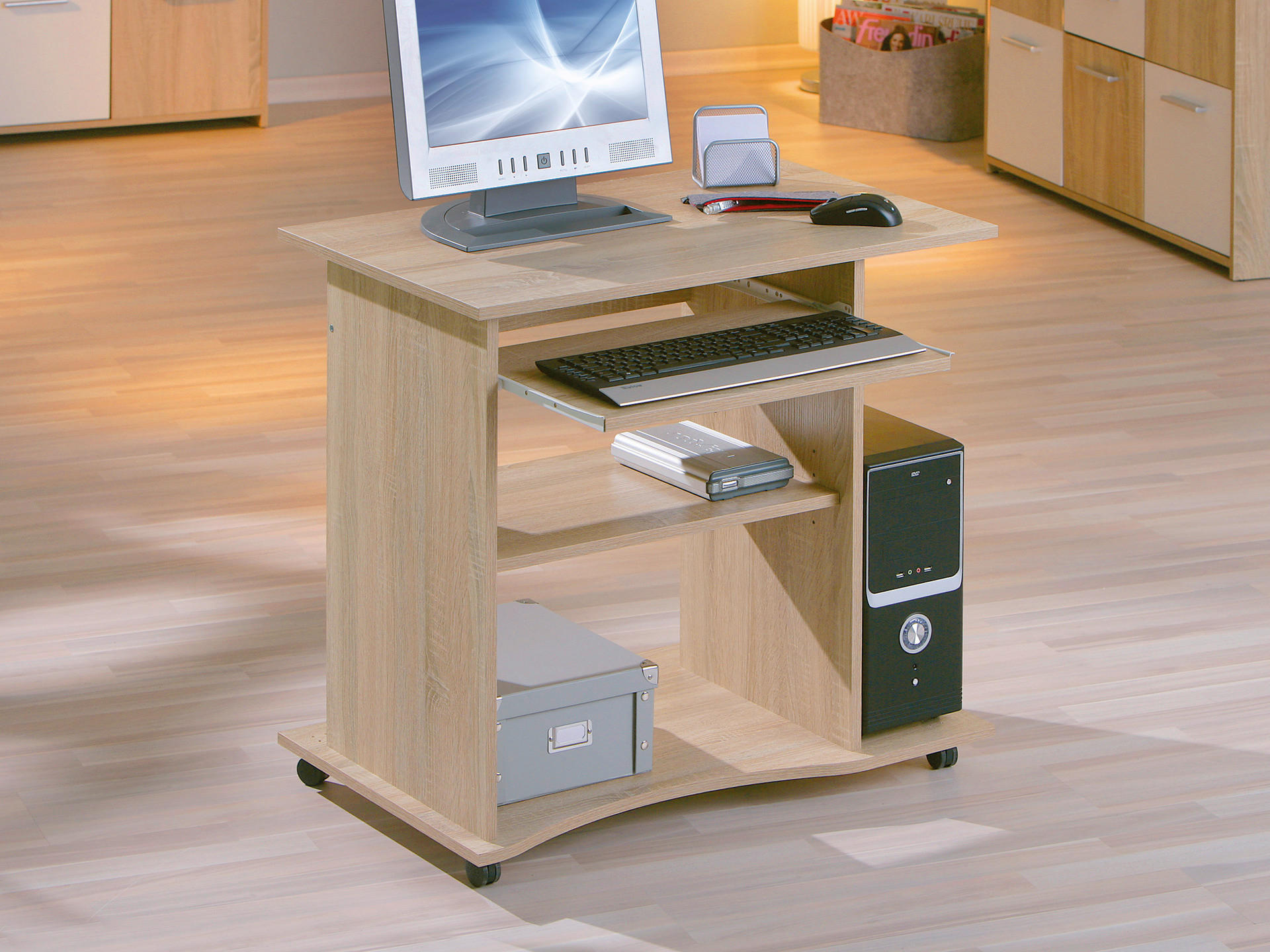 Schreibtisch Durini Eiche Sonoma Nachbildung B/H/T/L: ca. 80x75x50x80 cm Durini - Eiche (80,00/80,00/75,00cm) - Inter Link