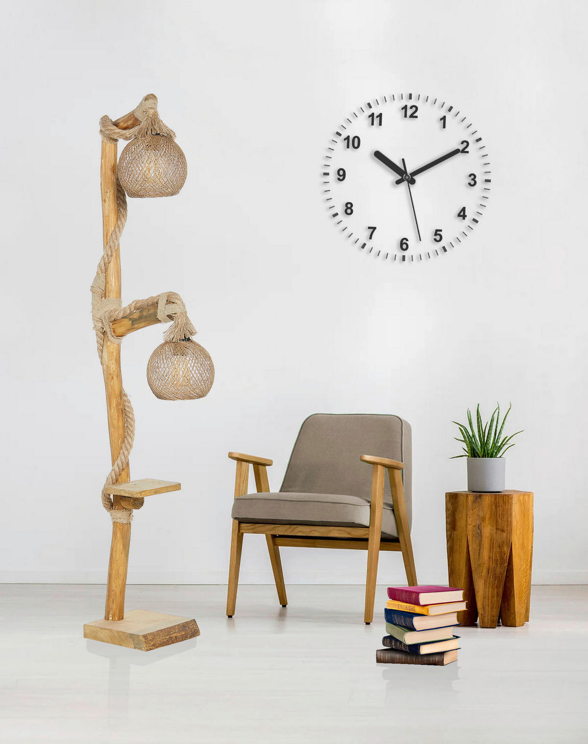 Opviq Stehleuchte natur Holz B/H/T/L/D: ca. 24x140x24x24x24 cm E27 2 Brennstellen Arboretum - natur (24,00/24,00/140,00cm) - Opviq