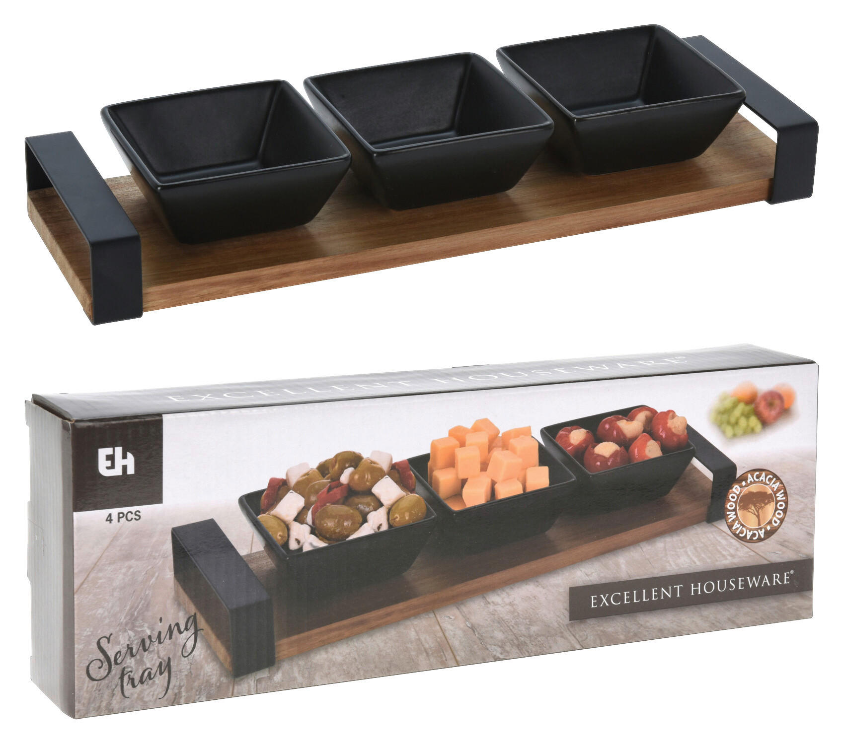 Excellent Houseware Servierset 4-teilig schwarz Keramik