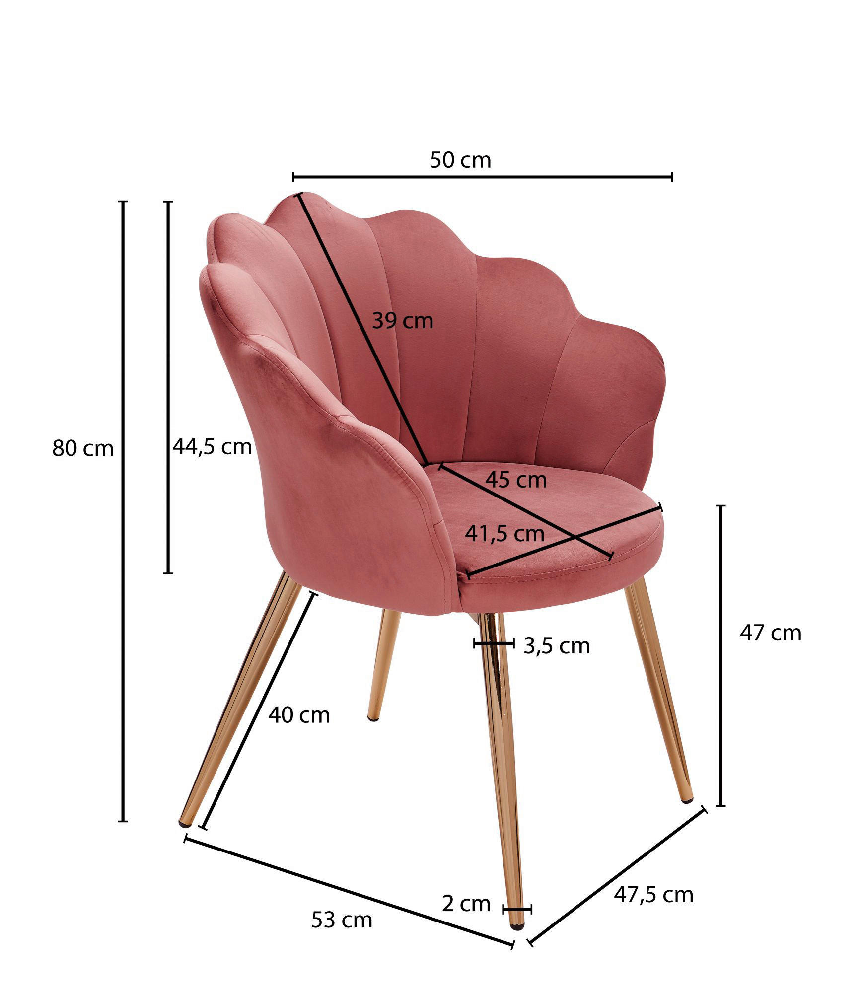 Stuhl rosa gold Stoff Eisen B/H/T: ca. 47,5x80x53 cm Esszimmerstuhl - gold/rosa (47,50/80,00/53,00cm) - Wohnling