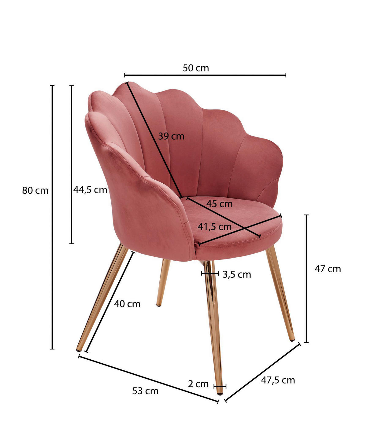 Stuhl rosa gold Stoff Eisen B/H/T: ca. 47,5x80x53 cm Esszimmerstuhl - gold/rosa (47,50/80,00/53,00cm) - Wohnling