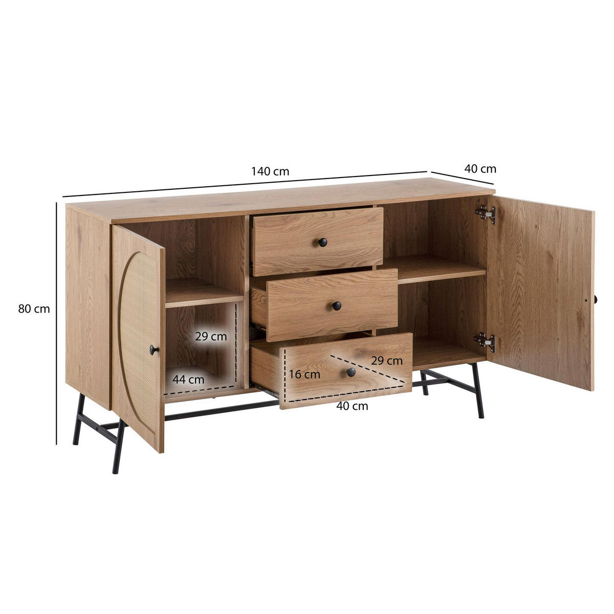 Sideboard natur Eiche Optik B/H/T: ca. 140x80x40 cm Sideboard - natur (140,00/80,00/40,00cm) - Wohnling