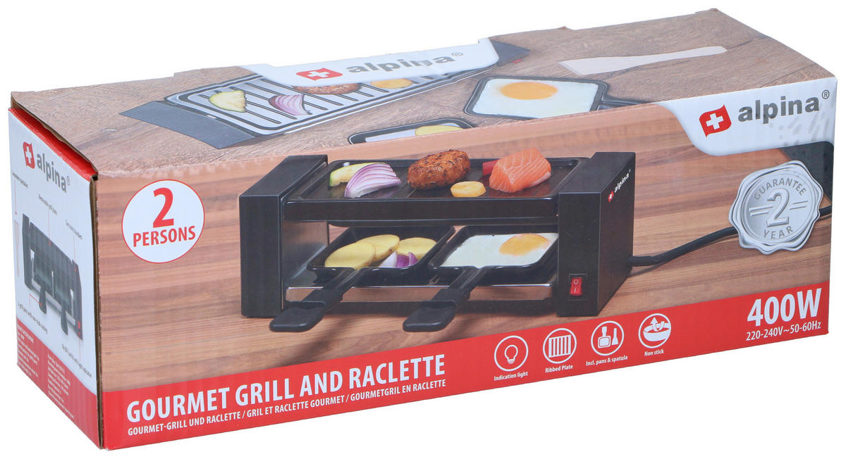 Alpina Raclette schwarz Edelstahl B/H/L: ca. 30x10x10 cm Raclettegrill_2_Personen - schwarz (10,00/30,00/10,00cm) - Alpina