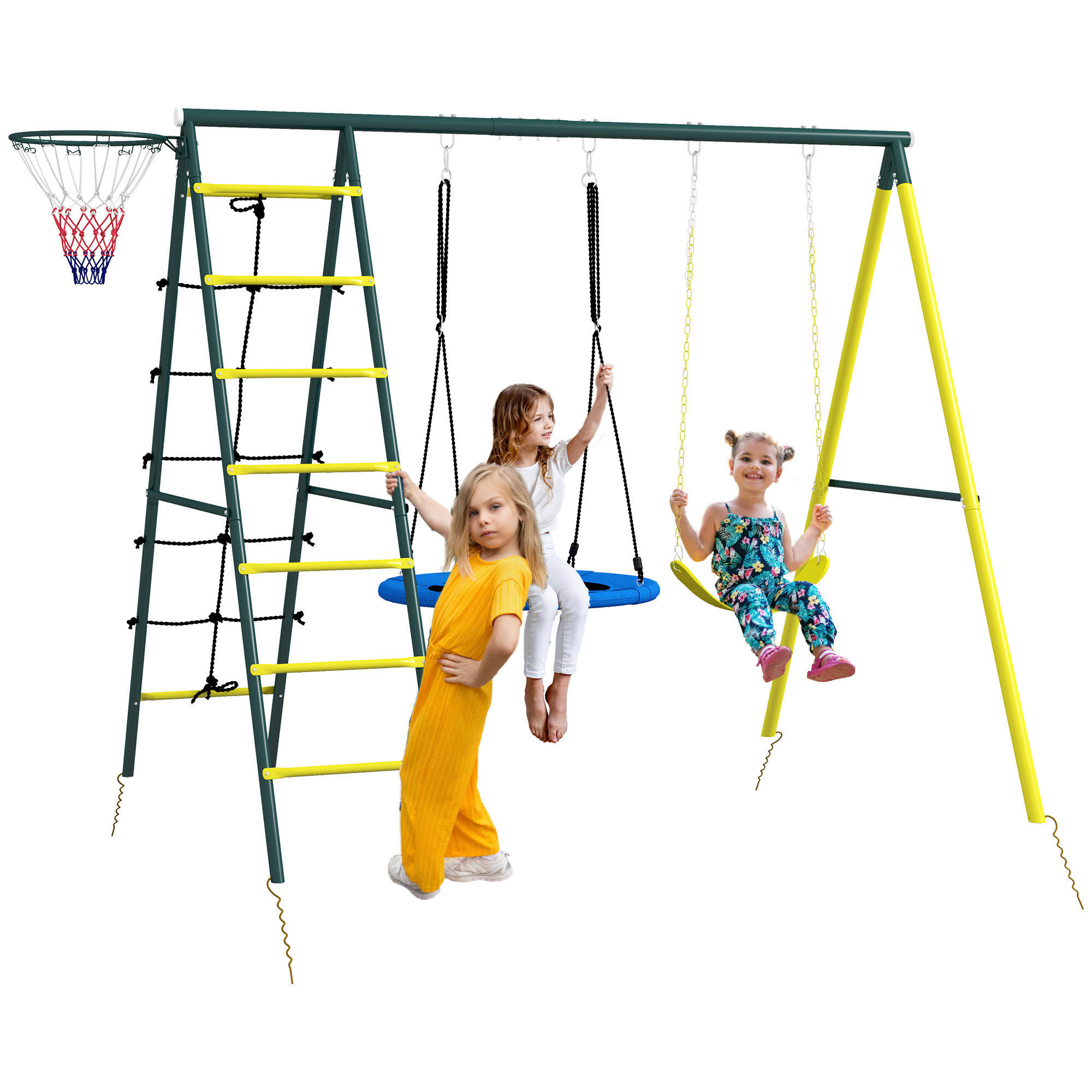 Outsunny Kinderschaukel gelb B/H/L: ca. 180x202x267 cm Kinderschaukel - gelb/grün (267,00/180,00/202,00cm) - Outsunny