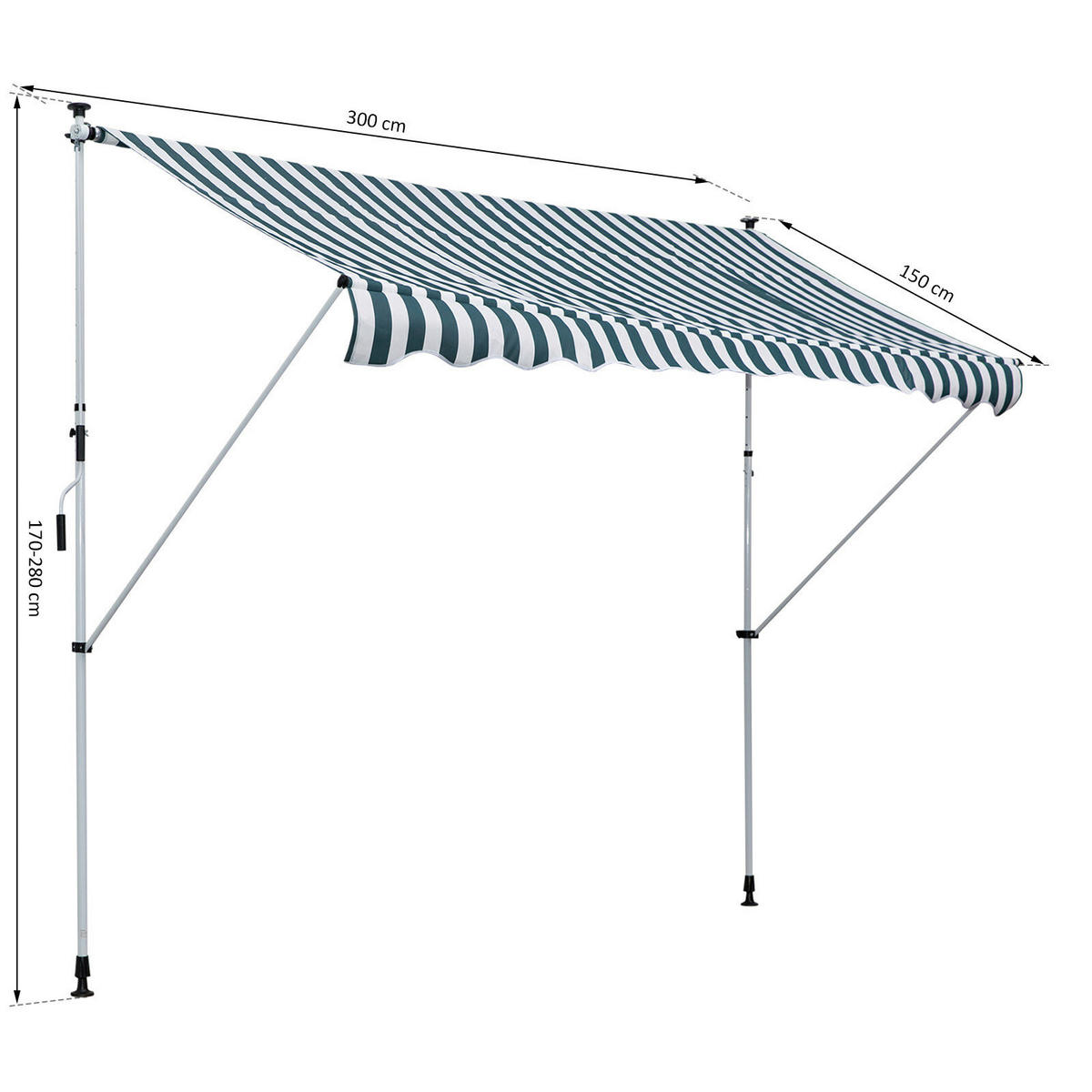 Markise grün B/H/L: ca. 150x280x300 cm Markise - weiß/grün (300,00/150,00/280,00cm) - Outsunny