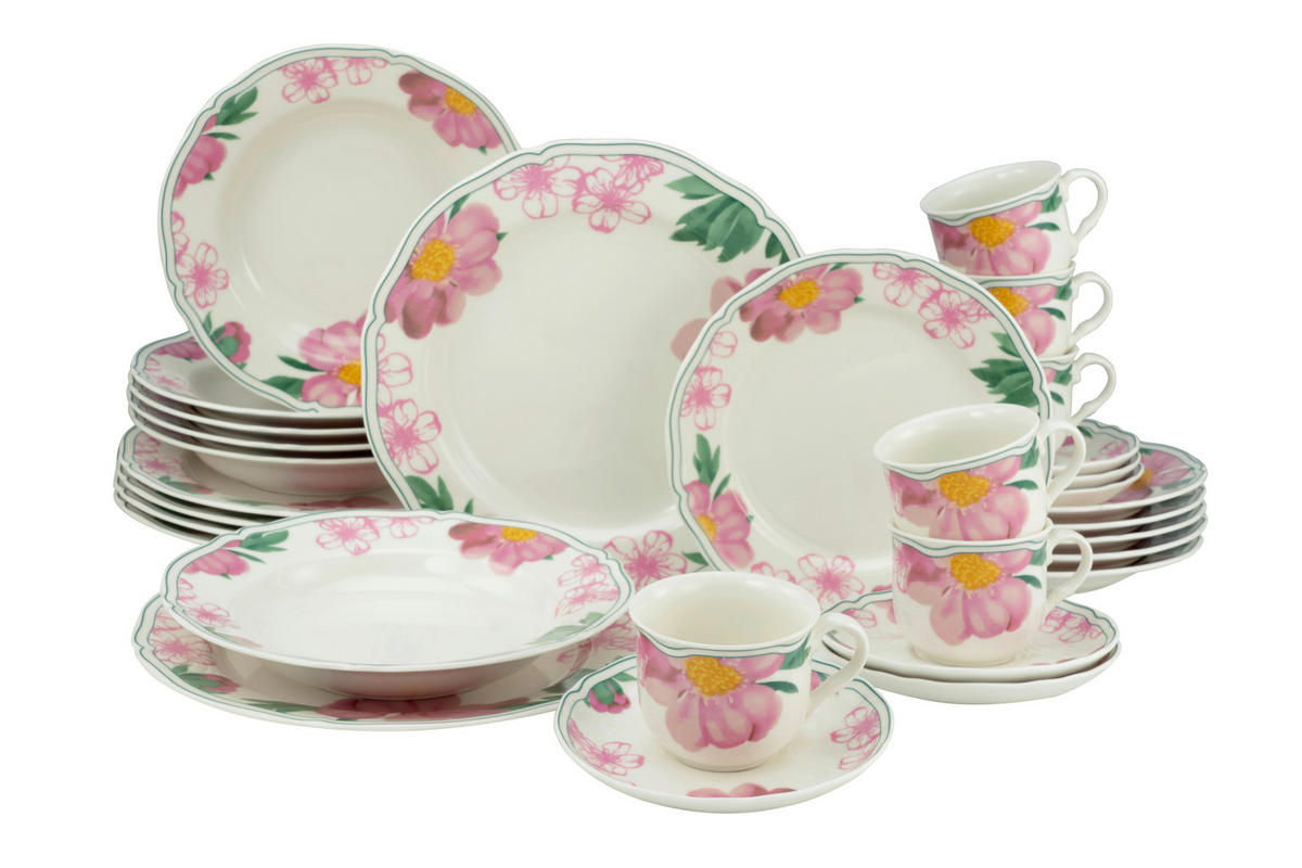 CreaTable Kombiservice Alba Rose bunt Porzellan 30 tlg. Alba Rose - bunt - CreaTable