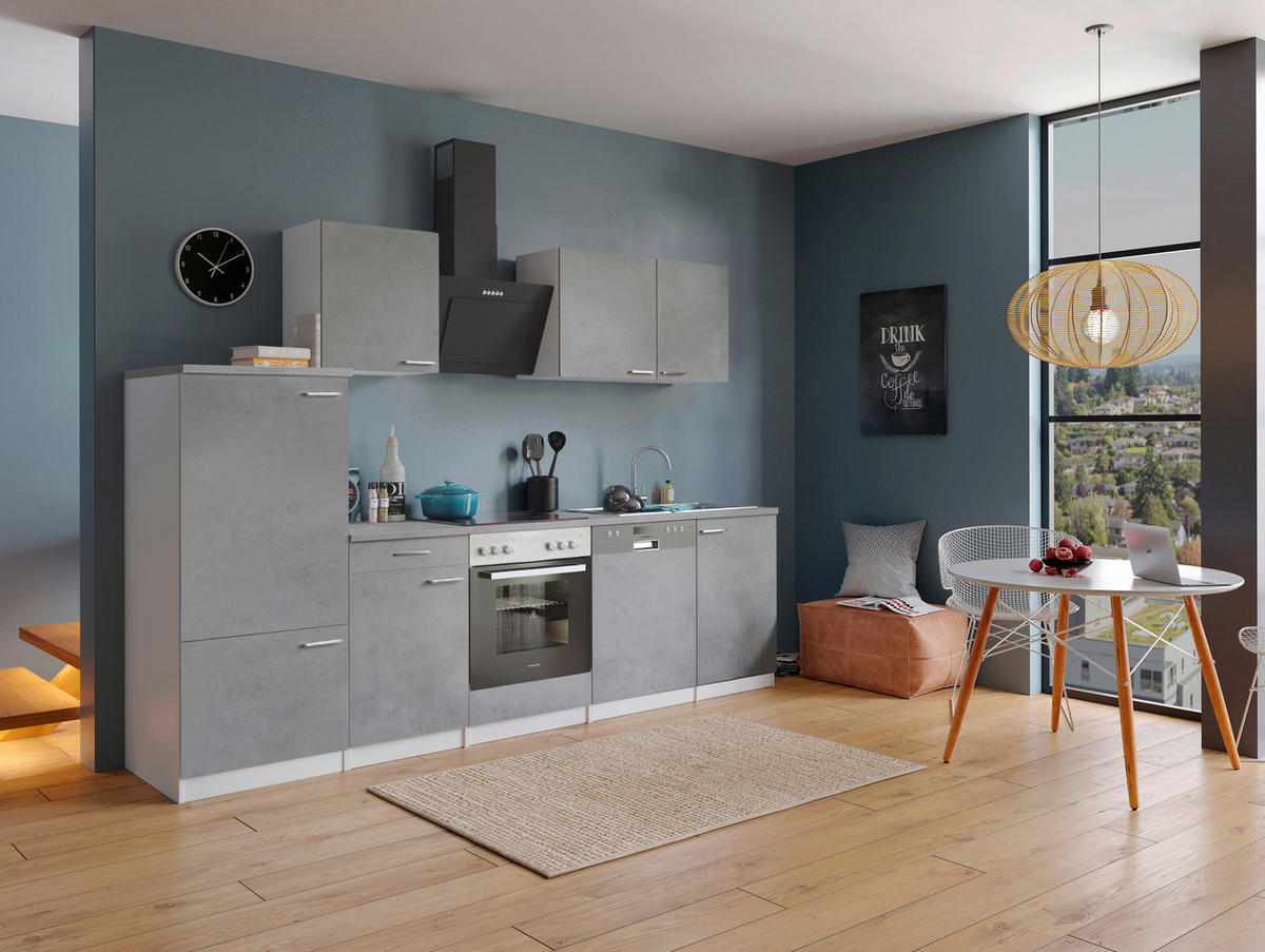 Respekta Küchenblock Malia Beton Optik B/H/T: ca. 280x200x60 cm Malia - Beton/weiß (280,00/200,00/60,00cm) - Respekta