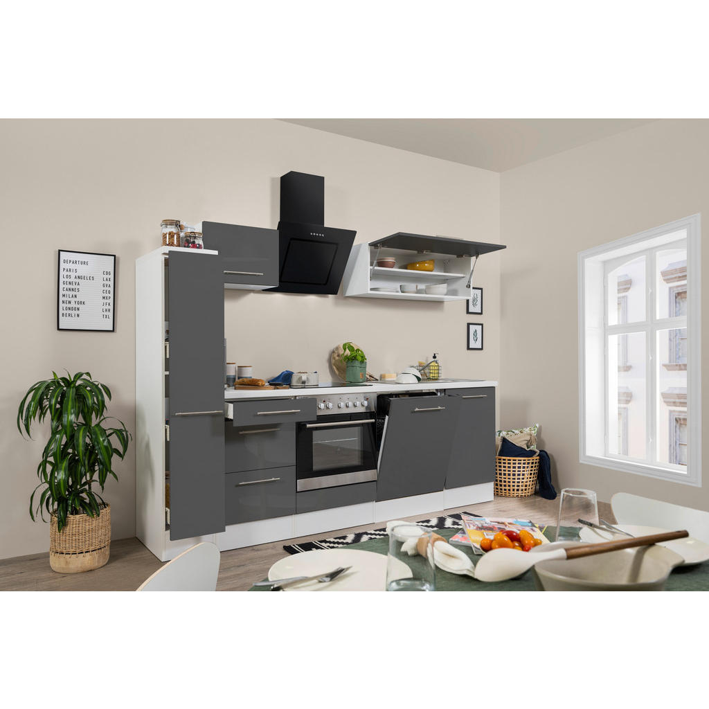 Thumbnail - Respekta Küchenblock Amanda grau Hochglanz B/H/T: ca. 250x200x60 cm