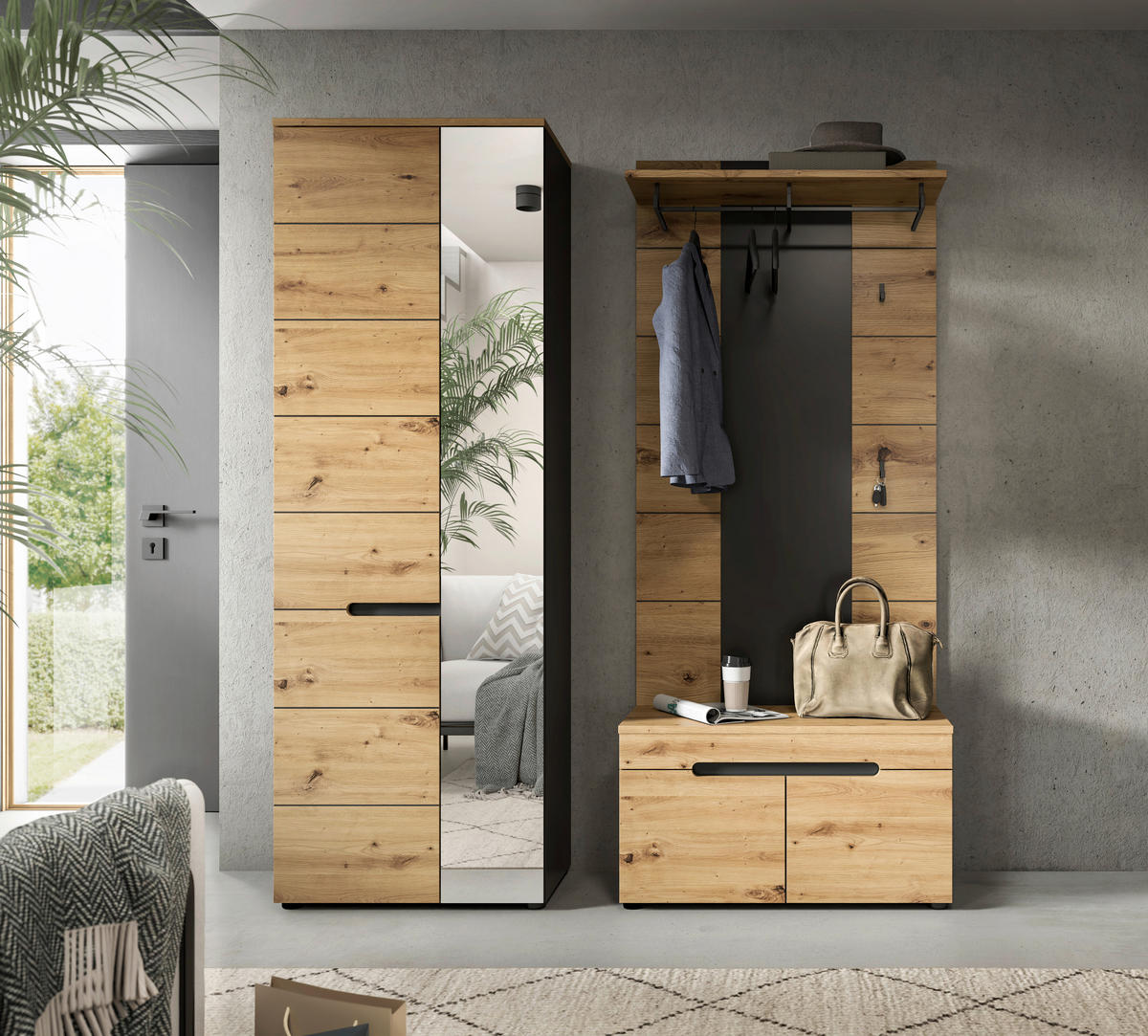 Garderobe Canu basaltgrau Nachbildung Artisan Nachbildung B/H/T: ca. 160x190x37 cm Canu - basaltgrau (160,00/190,00/37,00cm) - xonox.home
