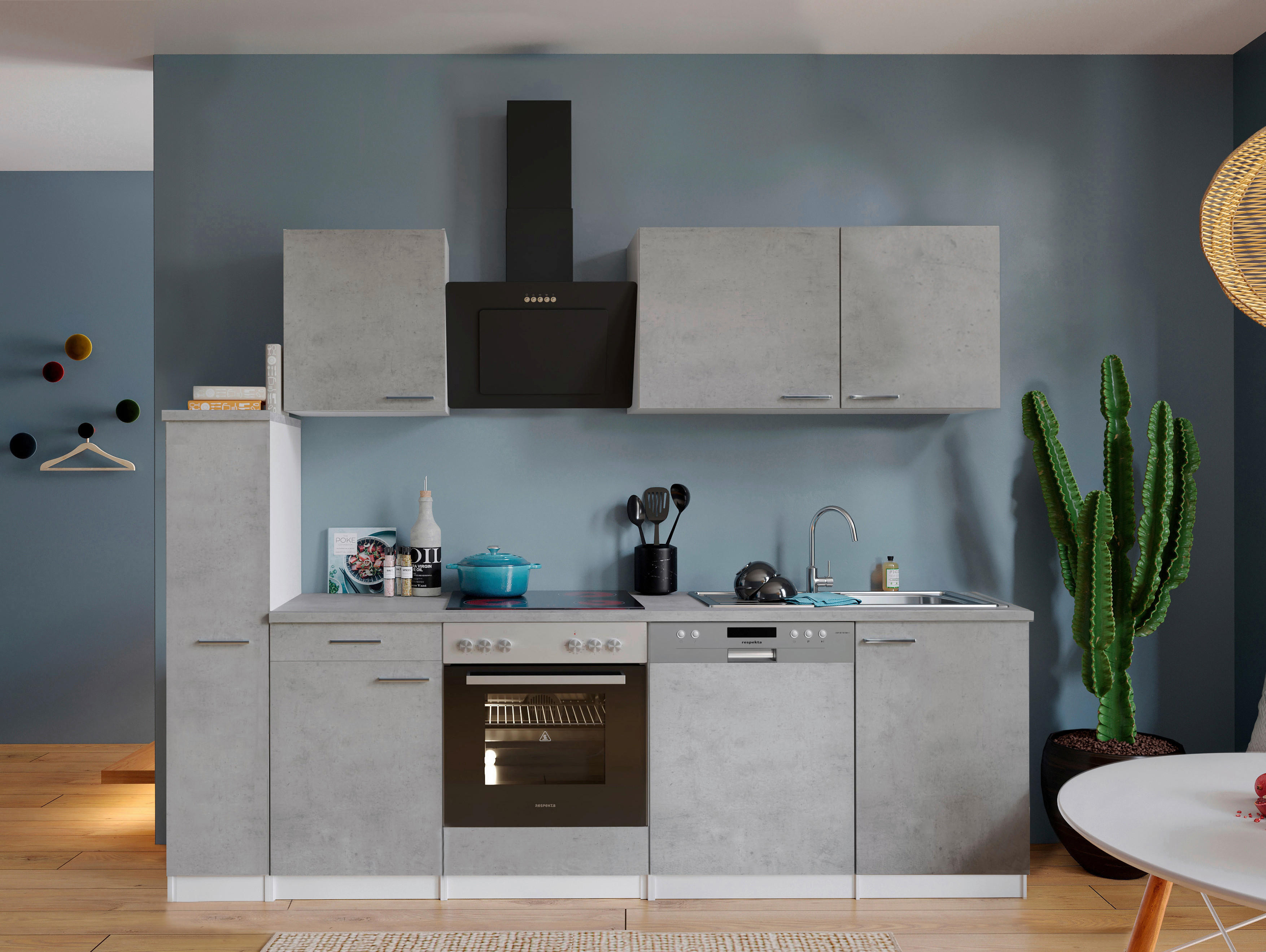 Respekta Küchenblock Malia Beton Optik B/H/T: ca. 250x200x60 cm Malia - Beton/weiß (250,00/200,00/60,00cm) - Respekta