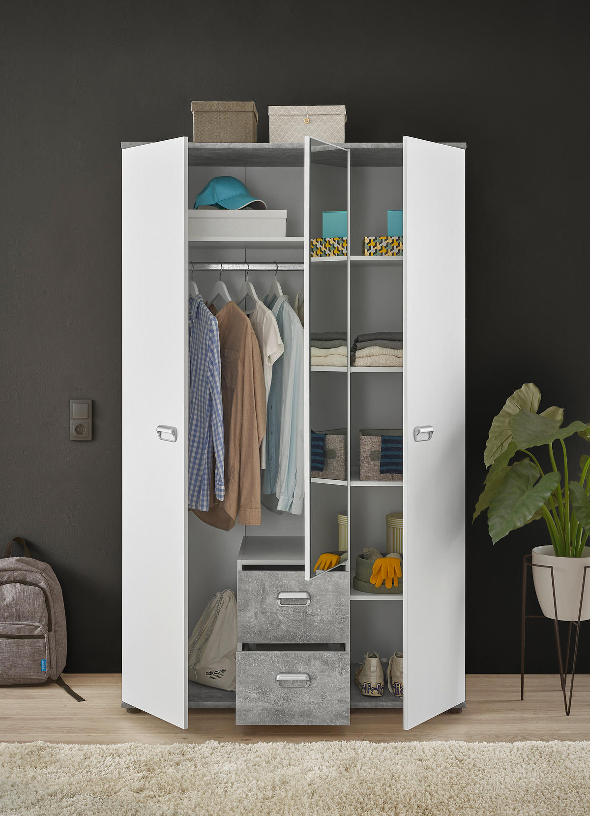 Kleiderschrank Matino Beton B/H/T: ca. 115x191x53 cm Matino - Beton/weiß (115,00/191,00/53,00cm)