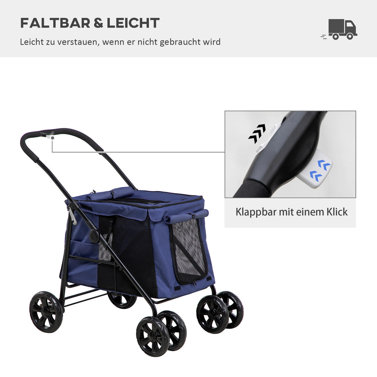 PawHut Hunde-Zubehör blau Polyester B/H/L: ca. 62x102x105 cm Hundewagen - blau (105,00/62,00/102,00cm) - PawHut