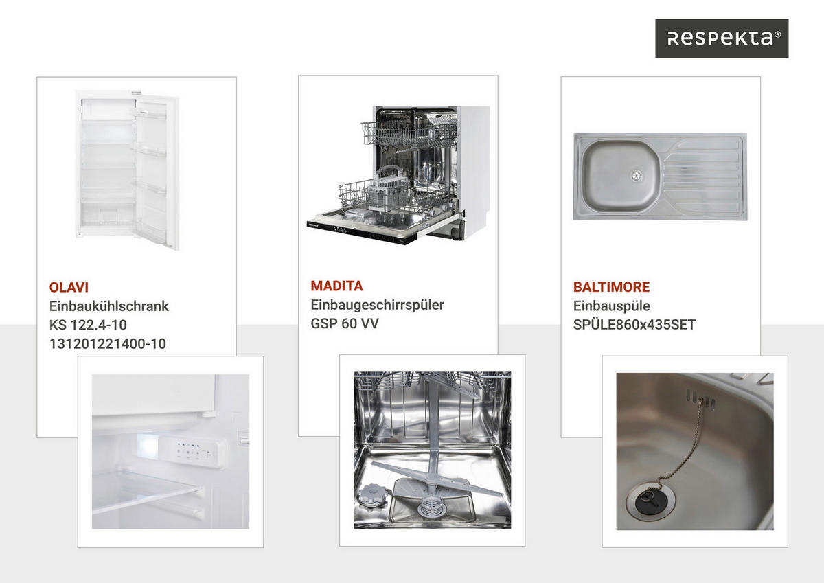 Respekta Inselküche Anton weiß Lärche Nachbildung B/H/T: ca. 310x211x60 cm Anton - Eiche/weiß (310,00/211,00/60,00cm) - Respekta