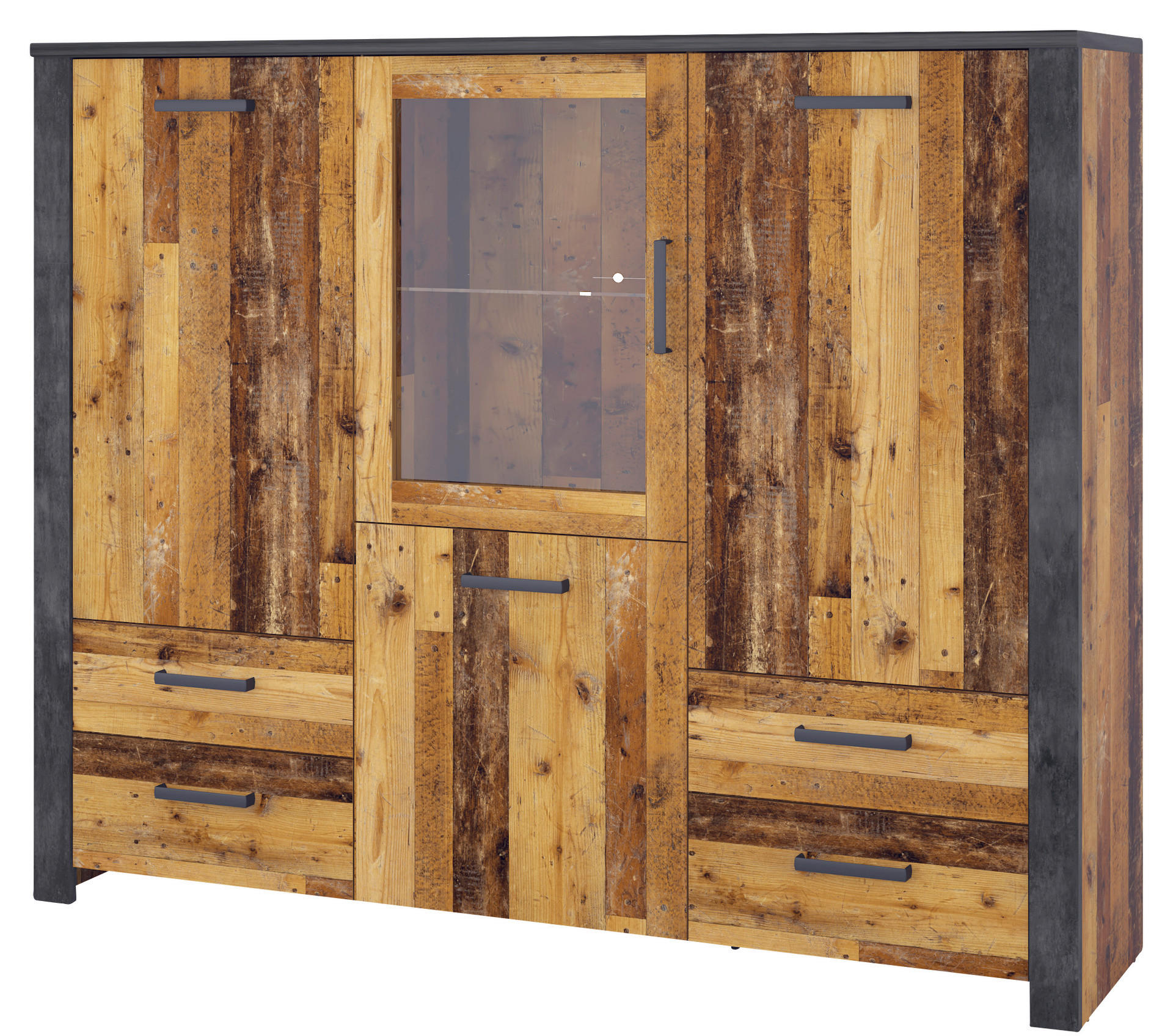 Highboardvitrine Oregon Old Wood Nachbildung Fresko Spanplatte B/H/T: ca. 172x140x44 cm Oregon - dunkelgrau (172,00/140,00/44,00cm)