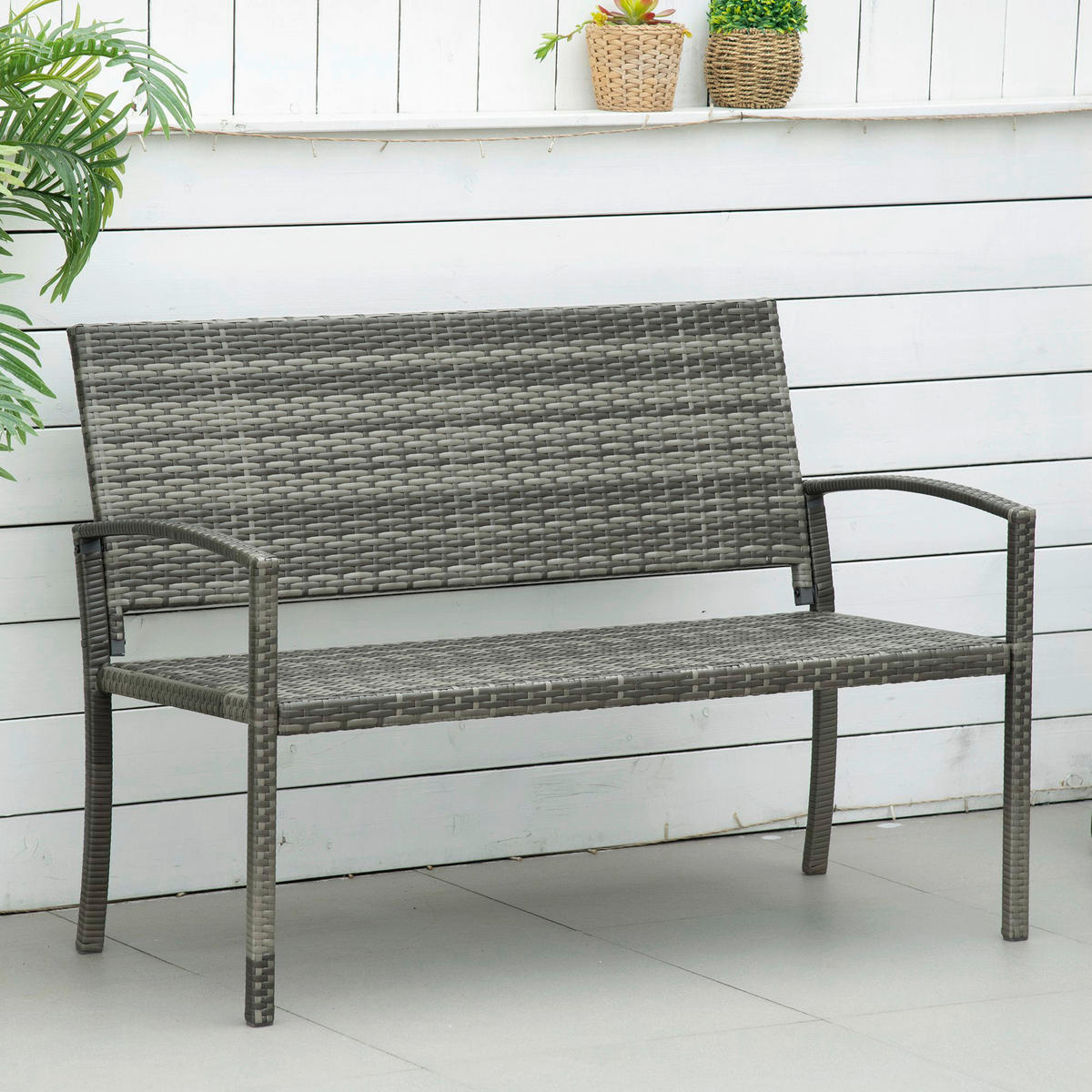 Outsunny Gartenbank grau Polyrattan B/H/L: ca. 60x122x85 cm Gartenbank - grau (85,00/60,00/122,00cm) - Outsunny