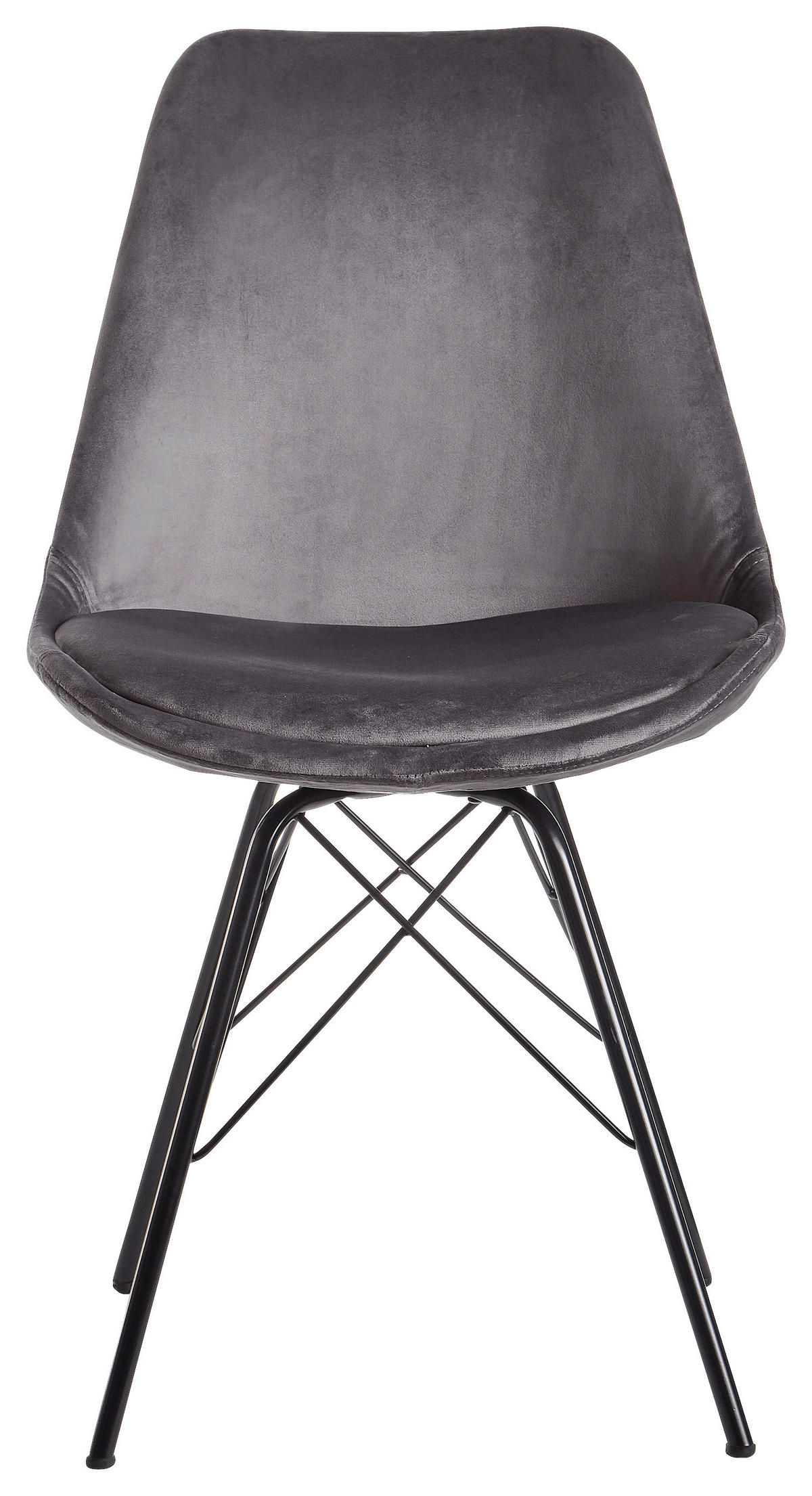 Stuhl 2er.-Set. grau Samt Eisen B/H/T: ca. 58x86x48 cm 2er.-Set. - grau (58,00/86,00/48,00cm) - Wohnling