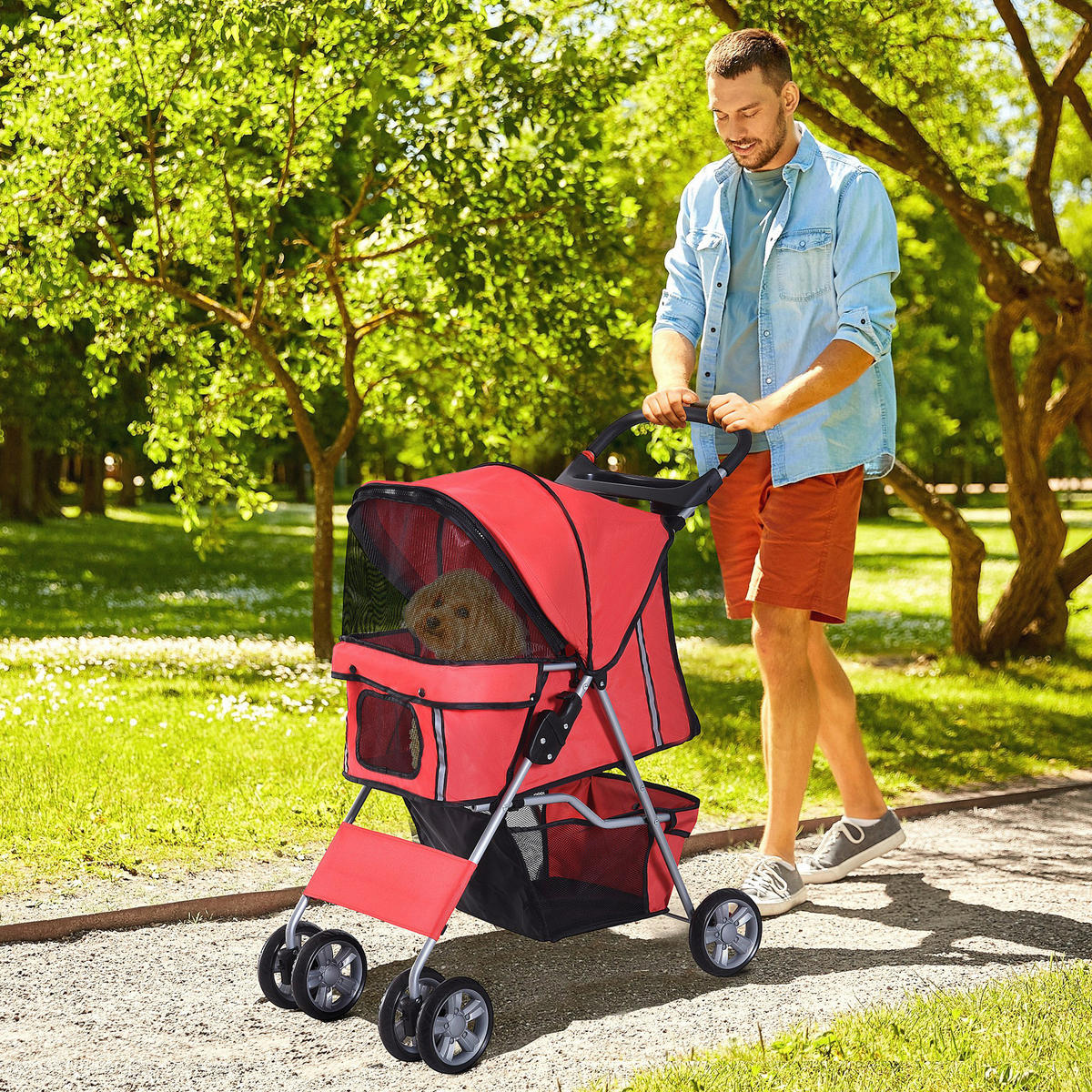 PawHut Hunde-Zubehör rot Polyester B/H/L: ca. 45x75x97 cm Hundewagen - rot (97,00/45,00/75,00cm) - PawHut