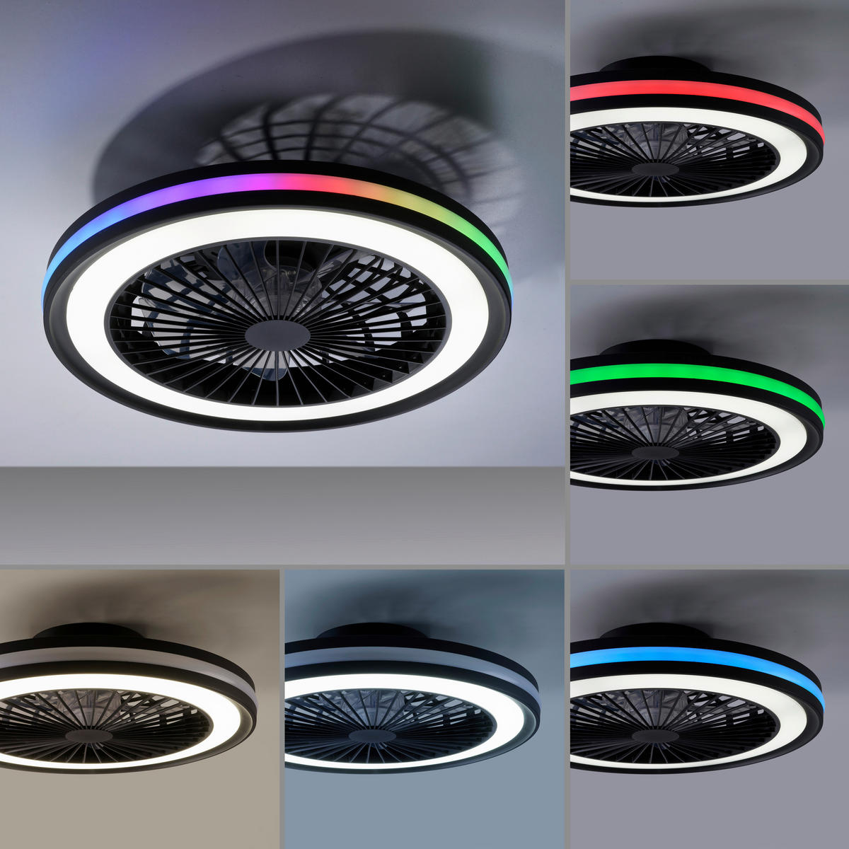 Just Light LED-Deckenventilator schwarz B/H/L: ca. 45,5x14x45,5 cm max. 36 W LED-Deckenventilator_Brandon - schwarz (45,50/45,50/14,00cm) - Just Light