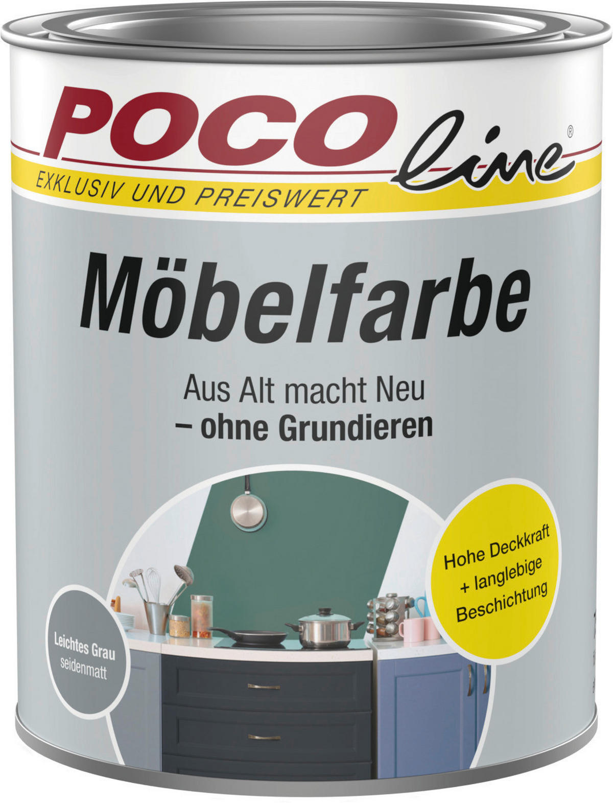 POCOline Buntlack leichtes grau ca. 0,75 l Möbelfarbe 750ml grau - leichtes grau (750ml) - POCOline