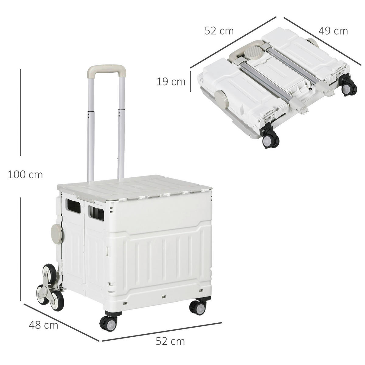 HOMCOM Haushaltshelfer weiß Edelstahl B/H/L: ca. 48x52x100 cm Einkaufstrolley - weiß (100,00/48,00/52,00cm) - HOMCOM