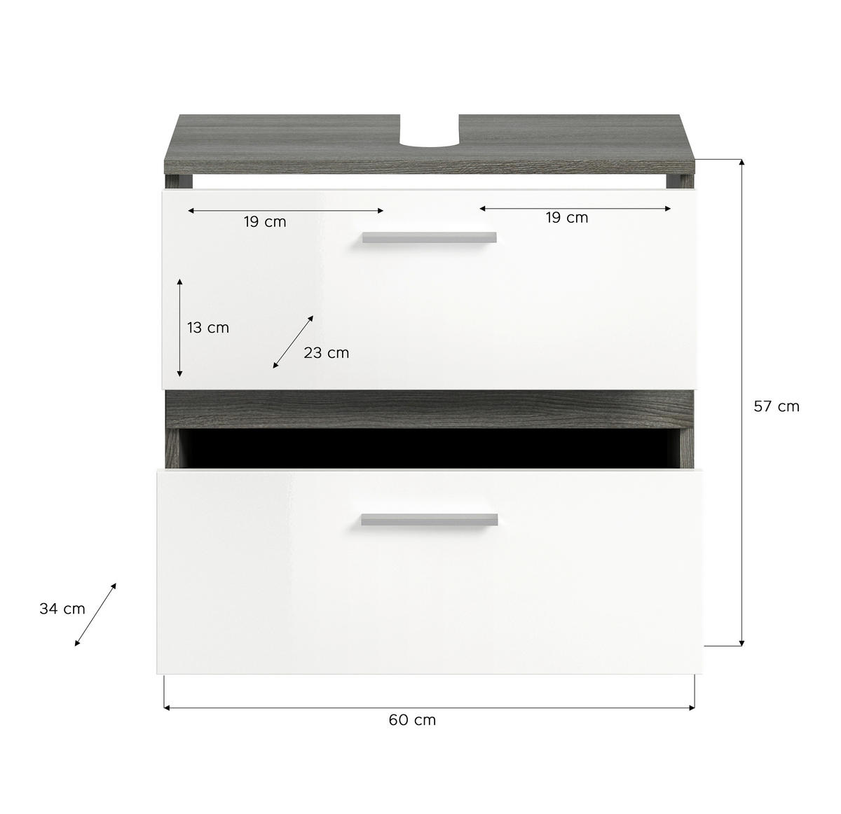 Waschbeckenunterschrank BLAKE Rauchsilber Nachbildung weiß Hochglanz B/H/T: ca. 60x57x34 cm BLAKE - weiß (60,00/57,00/34,00cm) - xonox.home