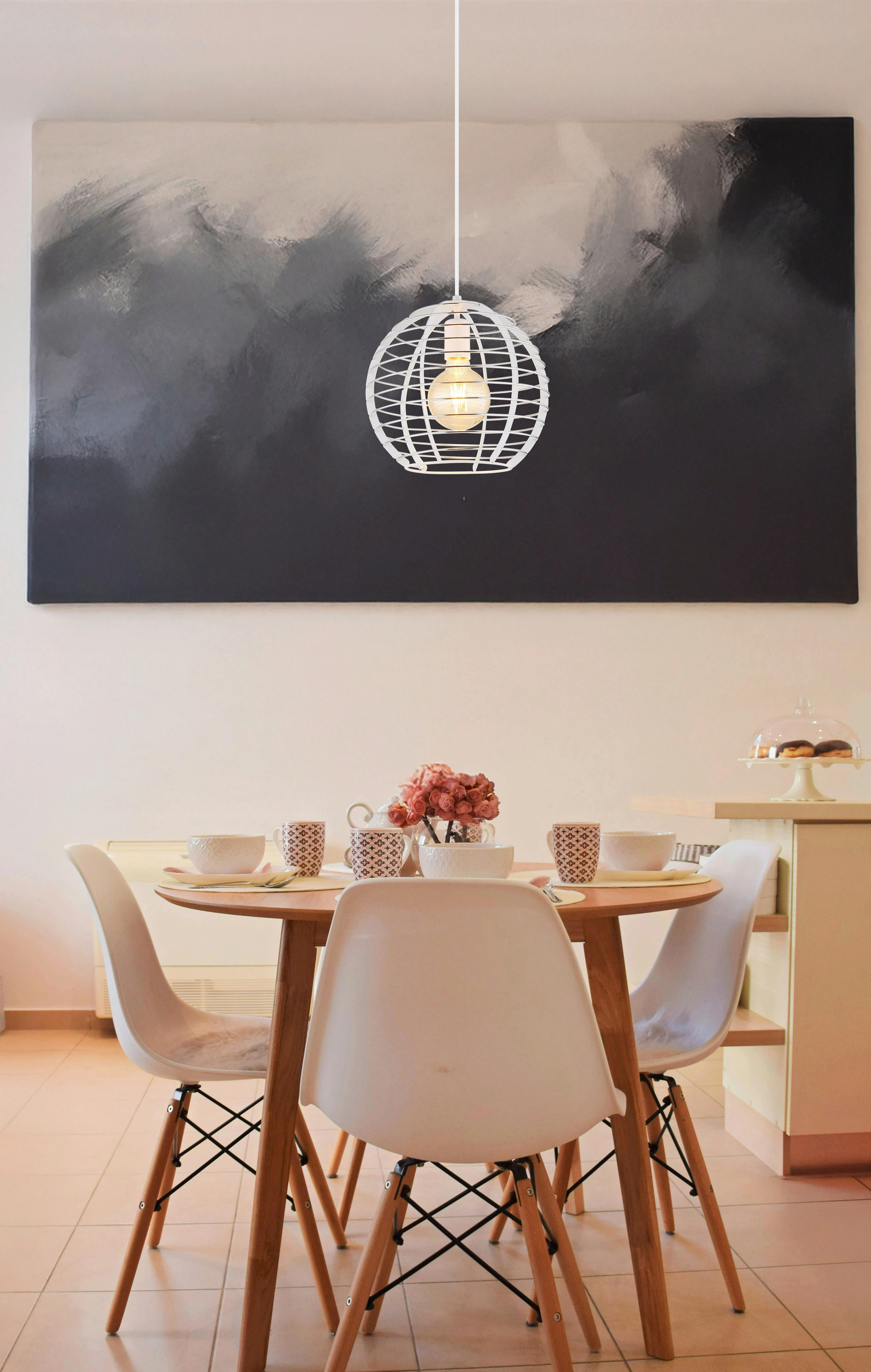 GLOBO Hängeleuchte Chrom weiß Metall Aluminium B/H/L: ca. 34x33x34 cm E27 1 Brennstellen Hängeleuchte-Nesa - weiß/Chrom (34,00/34,00/33,00cm) - GLOBO