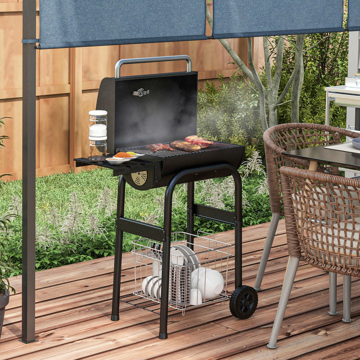 Outsunny Holzkohlegrill Metall B/H/L: ca. 46,5x115x83 cm Holzkohlegrill - schwarz (83,00/46,50/115,00cm) - Outsunny