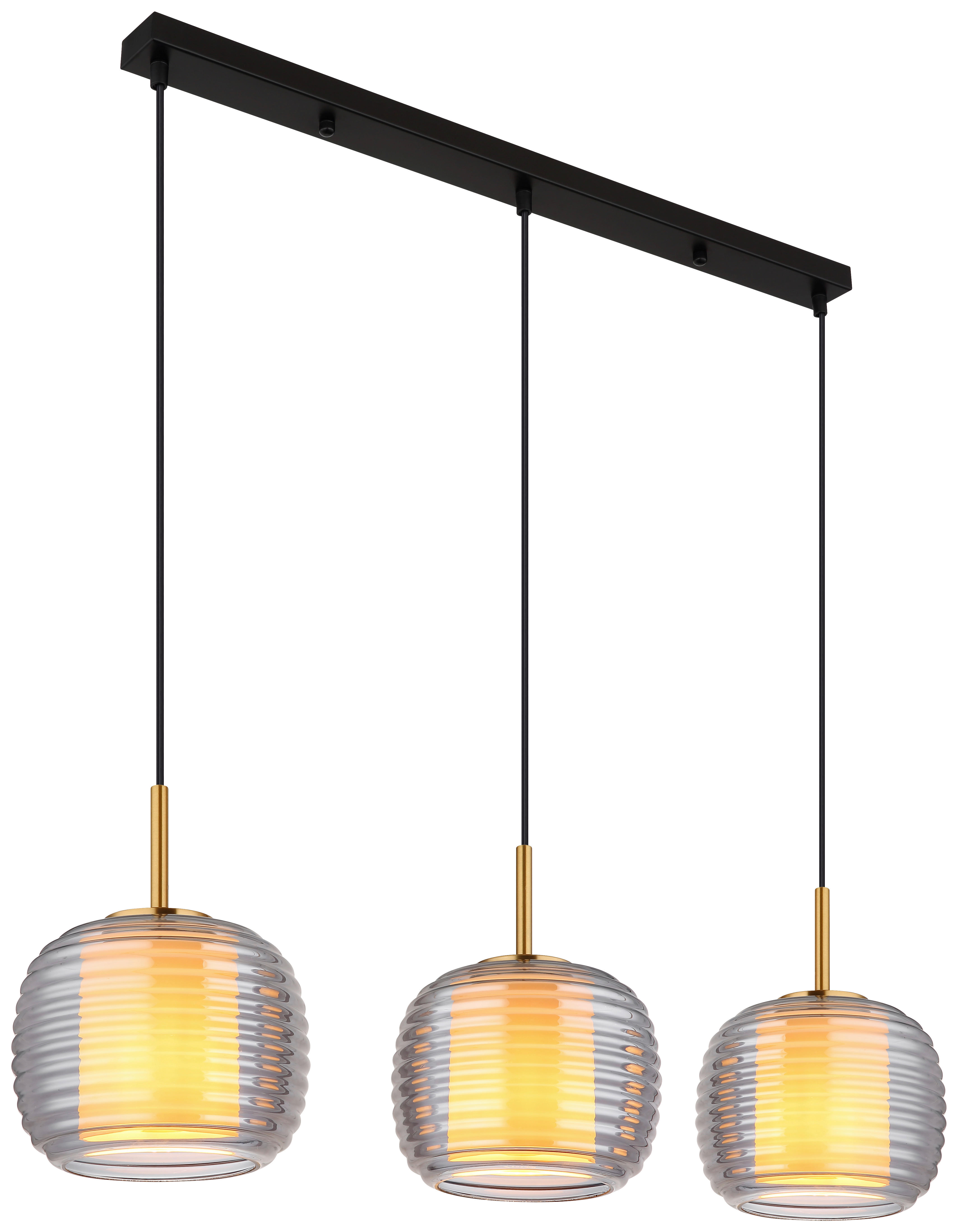 GLOBO Pendelleuchte messing schwarz Rauch Glas Metall B/H/T: ca. 21x150x91 cm E27 3 Brennstellen LAMPIGNA - messing/schwarz (21,00/150,00/91,00cm) - GLOBO