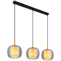 GLOBO Pendelleuchte messing schwarz Rauch Glas Metall B/H/T: ca. 21x150x91 cm E27 3 Brennstellen LAMPIGNA - messing/schwarz (21,00/150,00/91,00cm) - GLOBO