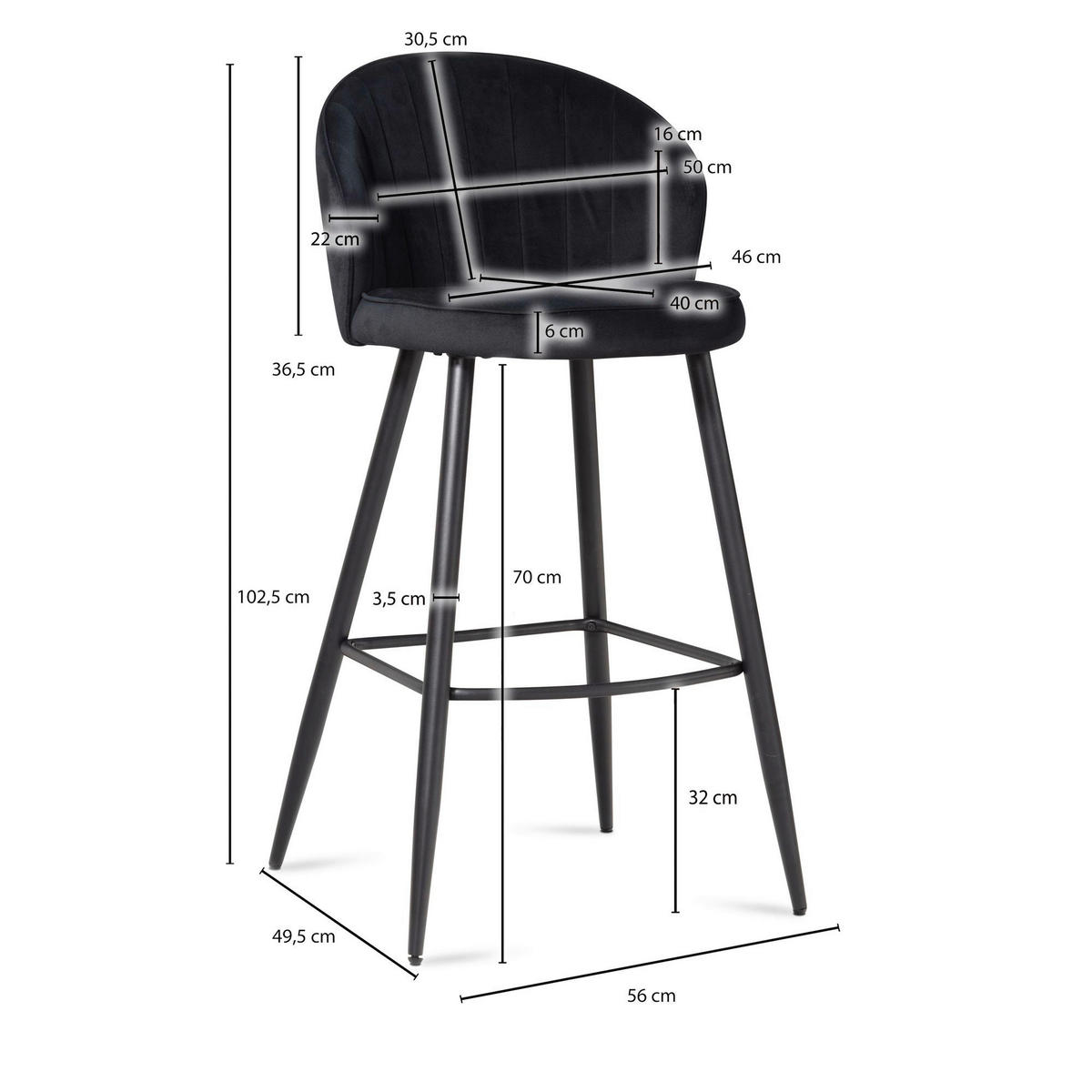 Barhocker 2er Set schwarz Polyester B/H/T: ca. 56x103x53 cm 2er Set - schwarz (56,00/103,00/53,00cm) - Wohnling