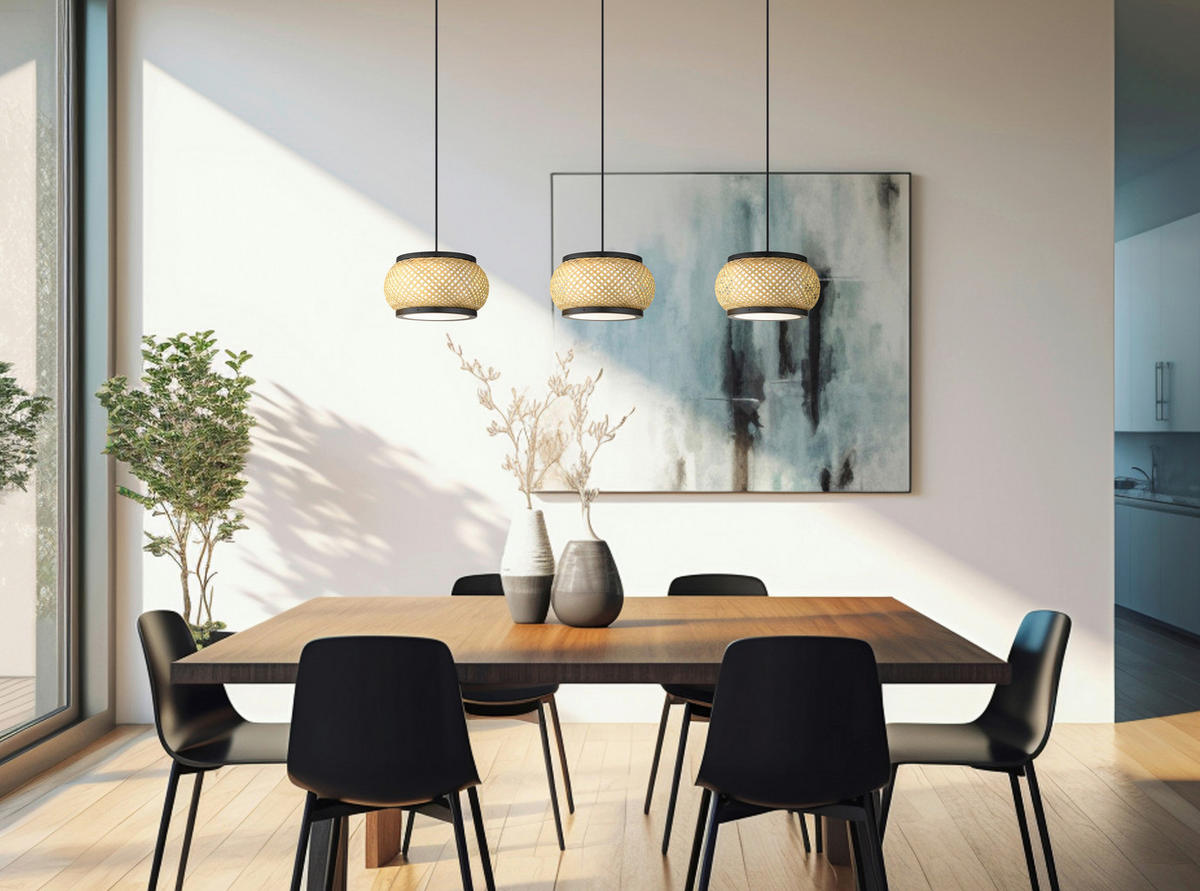 GLOBO Pendelleuchte natur mattschwarz Metall Bambus B/H/L: ca. 22x120x92 cm 1.0 Brennstellen BAMBORA - natur/mattschwarz (92,00/22,00/120,00cm) - GLOBO