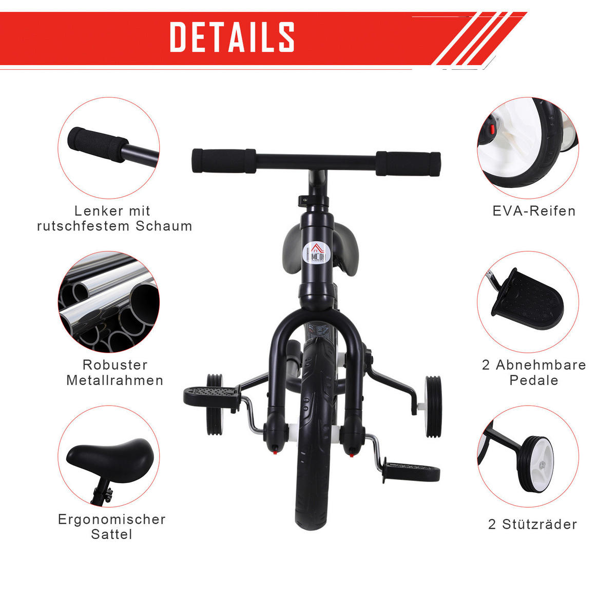 HOMCOM Laufrad schwarz B/H/L: ca. 36x54x85 cm Laufrad - schwarz (85,00/36,00/54,00cm) - HOMCOM