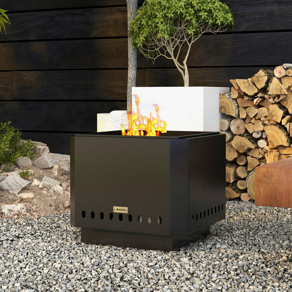 Outsunny Feuerschale schwarz Metall B/H/L: ca. 48x41x48 cm Feuerschale - schwarz (48,00/48,00/41,00cm) - Outsunny
