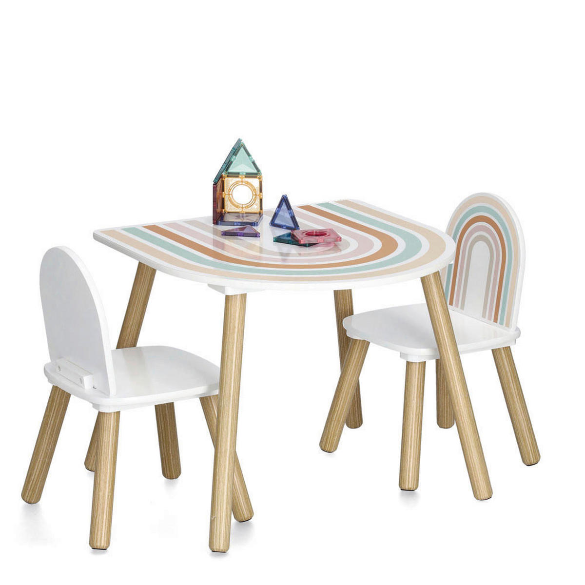 Zeller Kindertisch mit 2 Stühlen Rainbow bunt Kiefer B/H/T: ca. 55x55x45 cm Rainbow - weiß/bunt (55,00/55,00/45,00cm) - Zeller