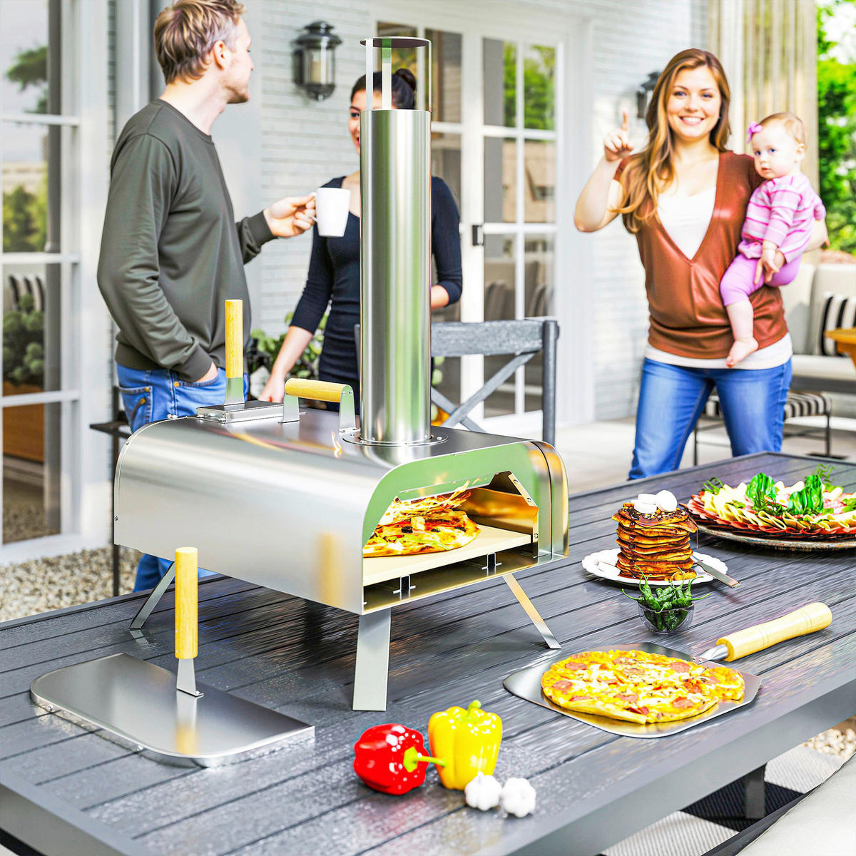 Outsunny Pizzaofen Edelstahl B/H/L: ca. 36x75x79 cm Pizzaofen - silber (79,00/36,00/75,00cm) - Outsunny