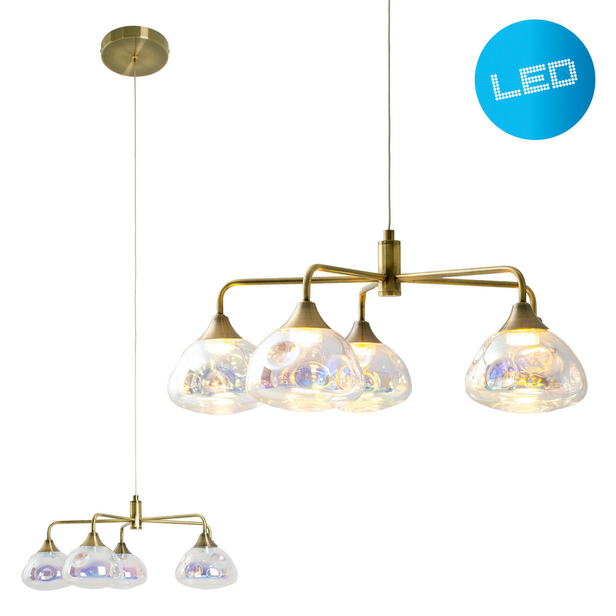 Näve Leuchten LED-Leuchten 7089945 messing Glas Metall B/H/T: ca. 50x120x50 cm null 5 Brennstellen Varna - messing (50,00/120,00/50,00cm) - Näve Leuchten