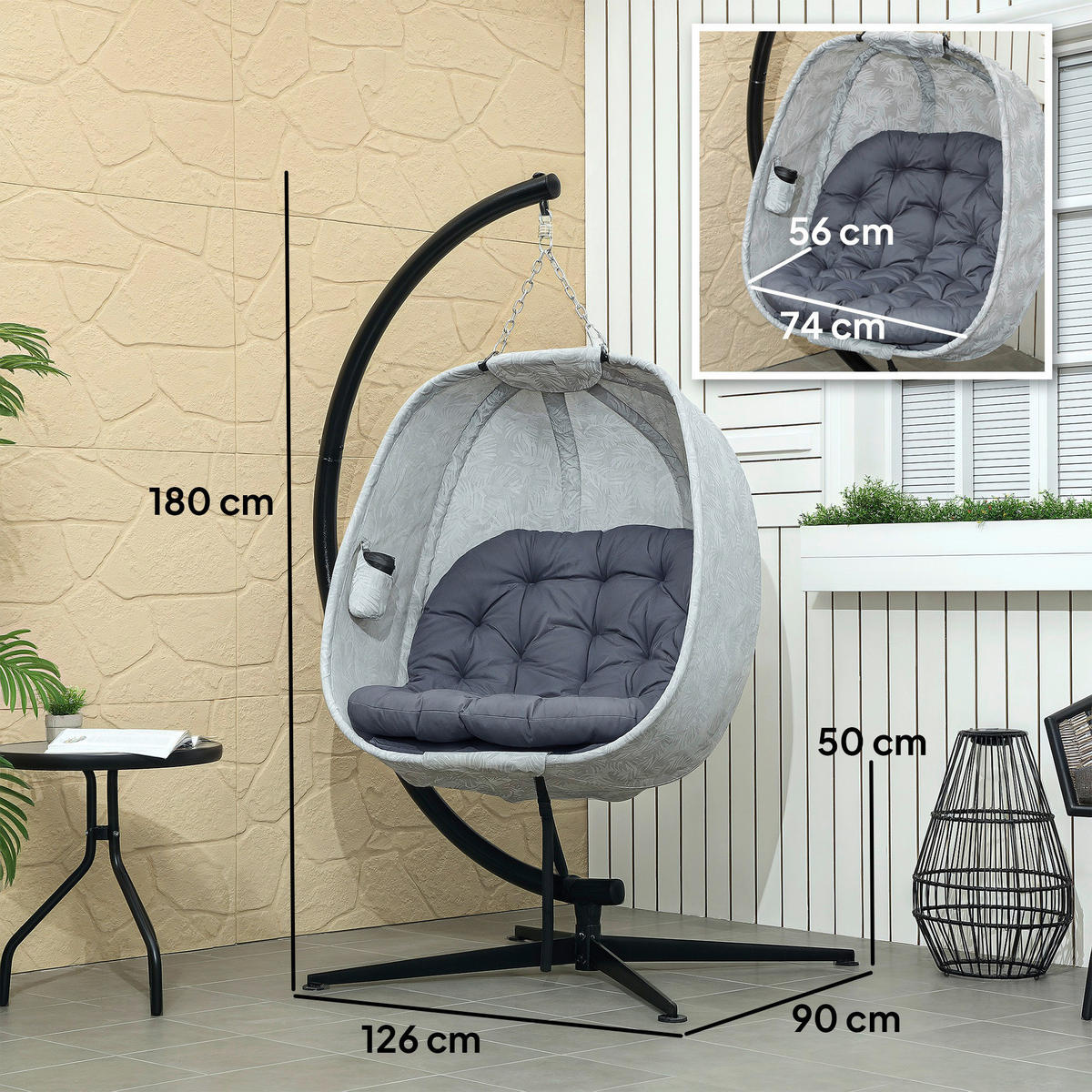 Outsunny Hängesessel grau Polyester B/H/L: ca. 90x180x126 cm Hängesessel - grau (126,00/90,00/180,00cm) - Outsunny