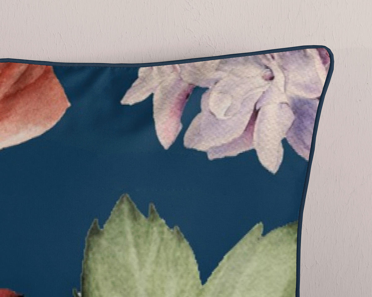 Baumwoll Bettwäsche Fiori Satin Fiori - blau (155,00/220,00cm) - Descanso