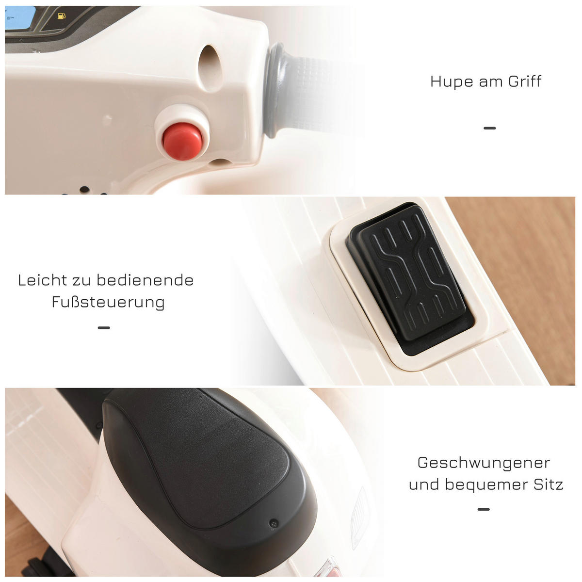 HOMCOM Elektrisches-Kindermofa weiß B/H/L: ca. 38x52x66,5 cm Elektrisches-Kindermofa - weiß (66,50/38,00/52,00cm) - HOMCOM