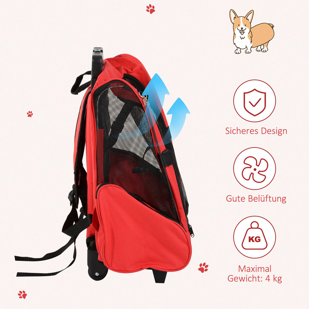 PawHut Hunde-Zubehör schwarz Polyester B/H/L: ca. 25x42x55 cm Tragetasche - rot/schwarz (55,00/25,00/42,00cm) - PawHut