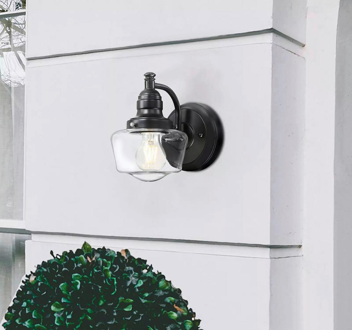 Westinghouse Außenwandleuchte Eddystone mattschwarz Glas Metall B/H/L: ca. 15x21x22 cm E27 1 Brennstellen Eddystone - mattschwarz (22,00/15,00/21,00cm) - Westinghouse