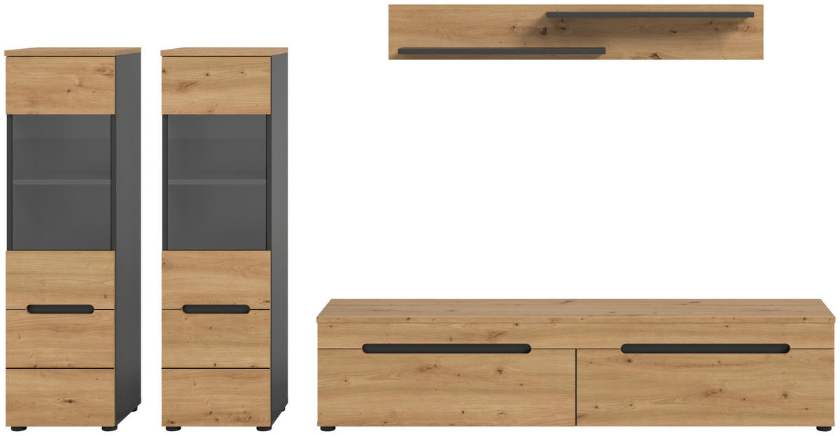 Wohnwand Canu basaltgrau Nachbildung Artisan Oak Nachbildung B/H/T: ca. 272x141x33 cm Canu - basaltgrau (272,00/141,00/33,00cm) - xonox.home