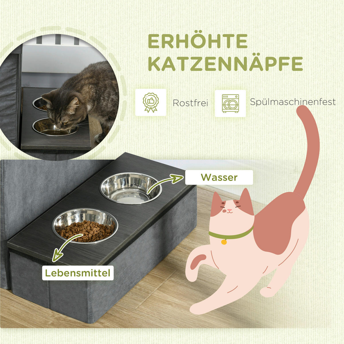 PawHut Katzen-Zubehör grau Edelstahl B/H/L: ca. 50x70x51,5 cm Katzenhütte - grau (51,50/50,00/70,00cm) - PawHut
