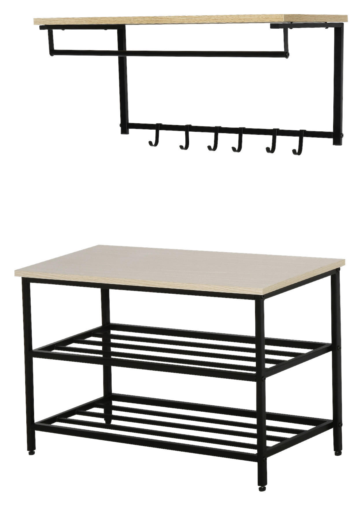 Garderobenset 837-094 natur schwarz B/H/T: ca. 75x45x30 cm 837-094 - natur/schwarz (75,00/45,00/30,00cm) - HOMCOM
