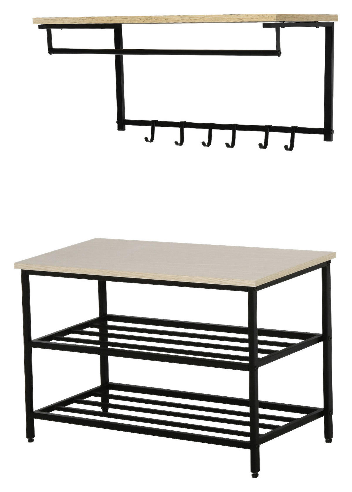 Garderobenset 837-094 natur schwarz B/H/T: ca. 75x45x30 cm 837-094 - natur/schwarz (75,00/45,00/30,00cm) - HOMCOM